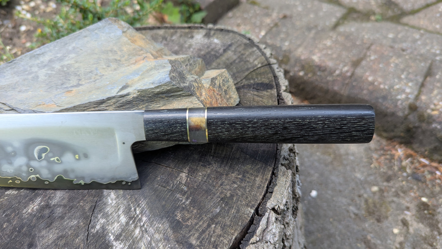 Hand made 8" Takefu super blue stainless clad San Mai. 5600 years old Bog oak handle