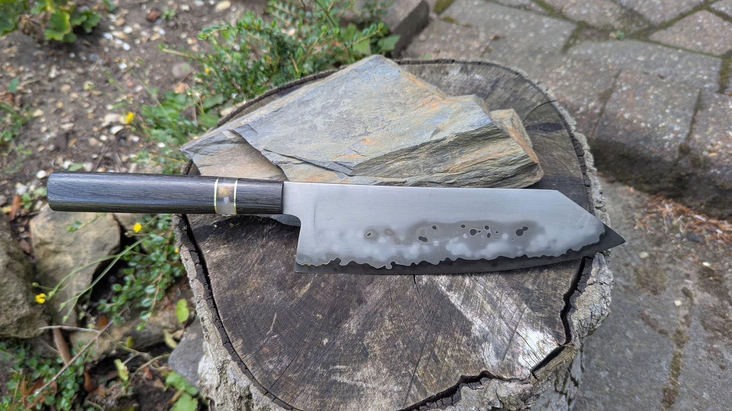 Hand made 8" Takefu super blue stainless clad San Mai. 5600 years old Bog oak handle