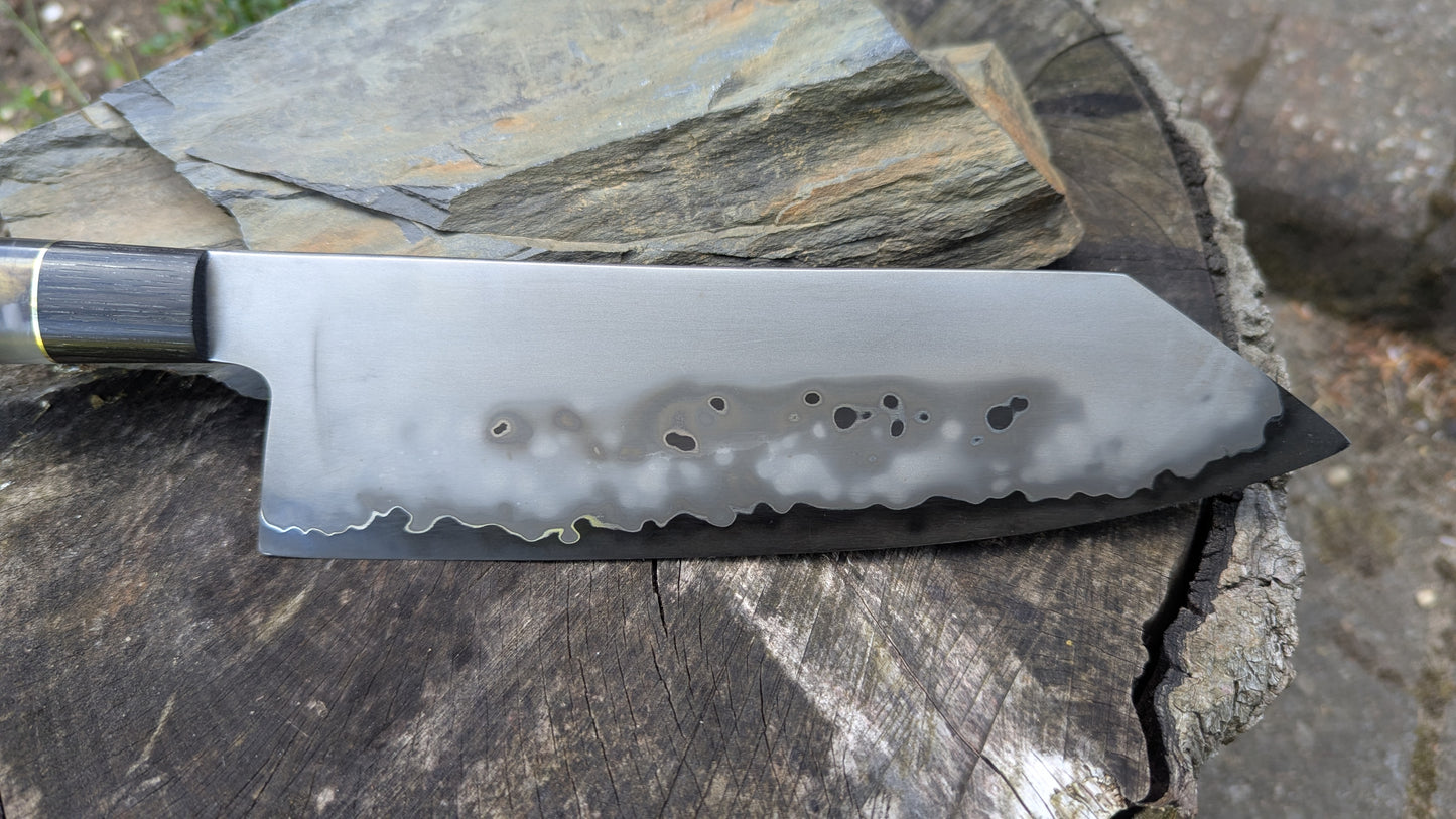 Hand made 8" Takefu super blue stainless clad San Mai. 5600 years old Bog oak handle