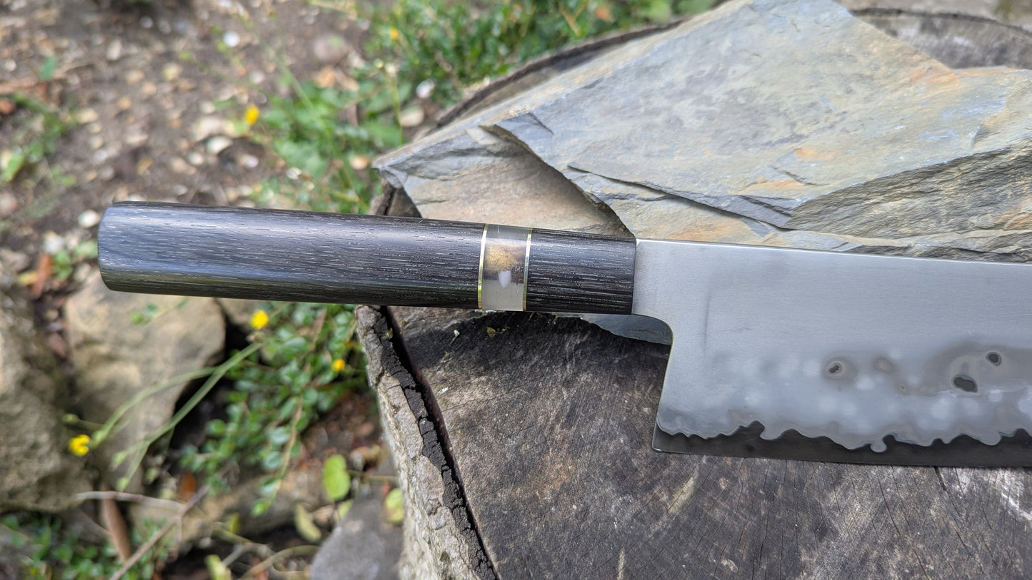 Hand made 8" Takefu super blue stainless clad San Mai. 5600 years old Bog oak handle