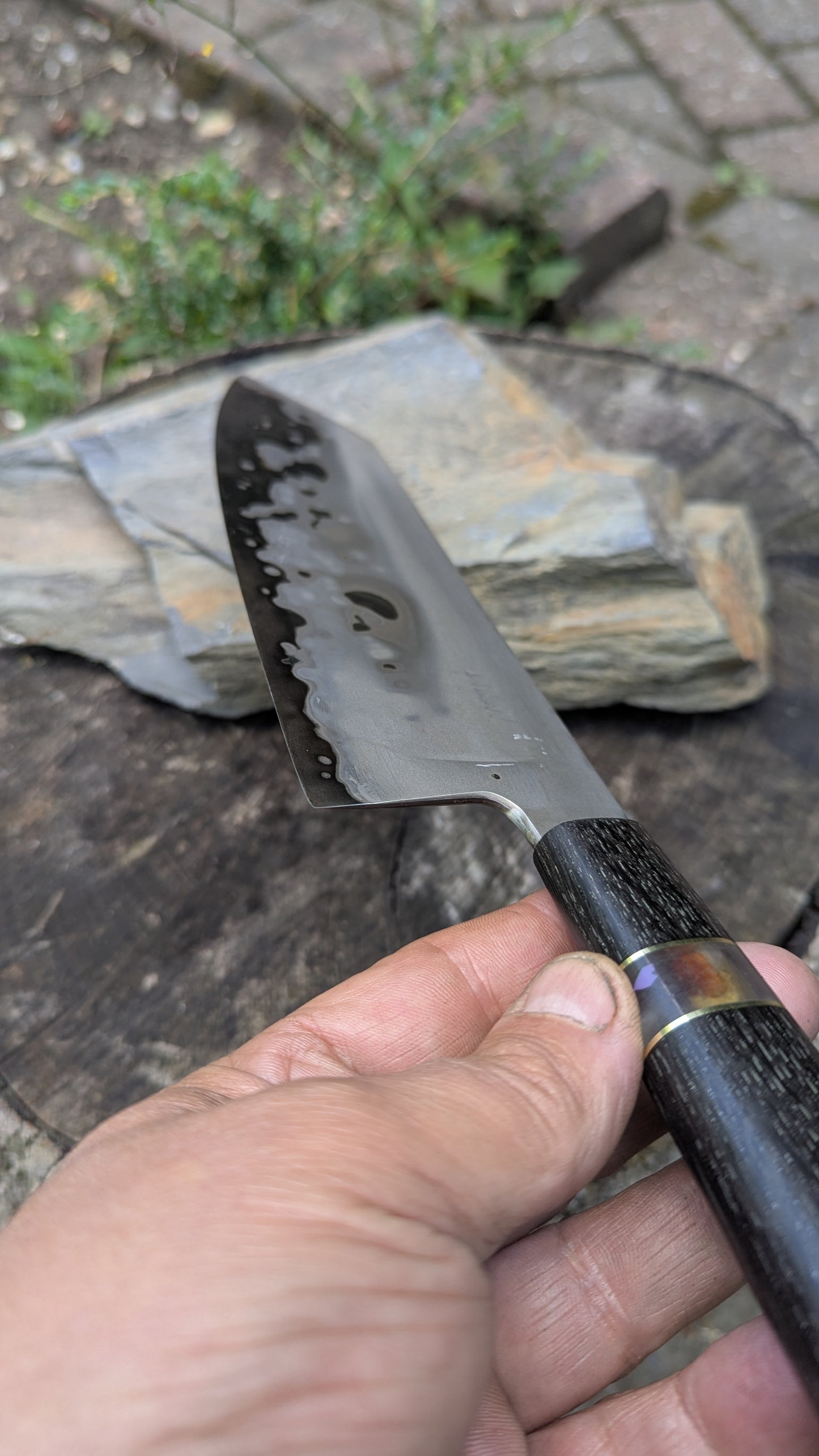 Hand made 8" Takefu super blue stainless clad San Mai. 5600 years old Bog oak handle