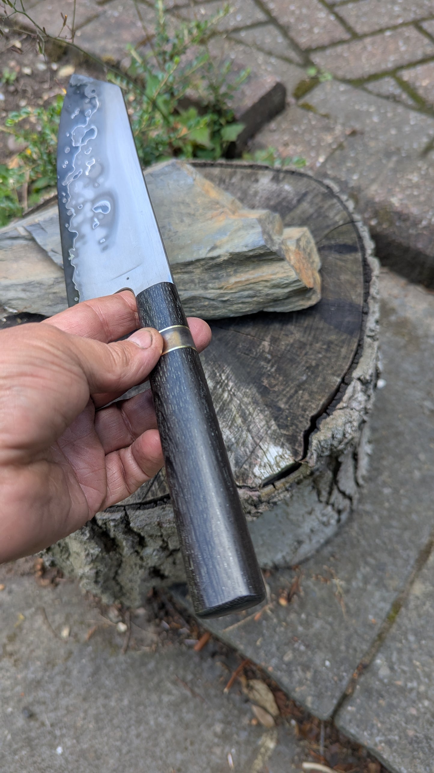 Hand made 8" Takefu super blue stainless clad San Mai. 5600 years old Bog oak handle