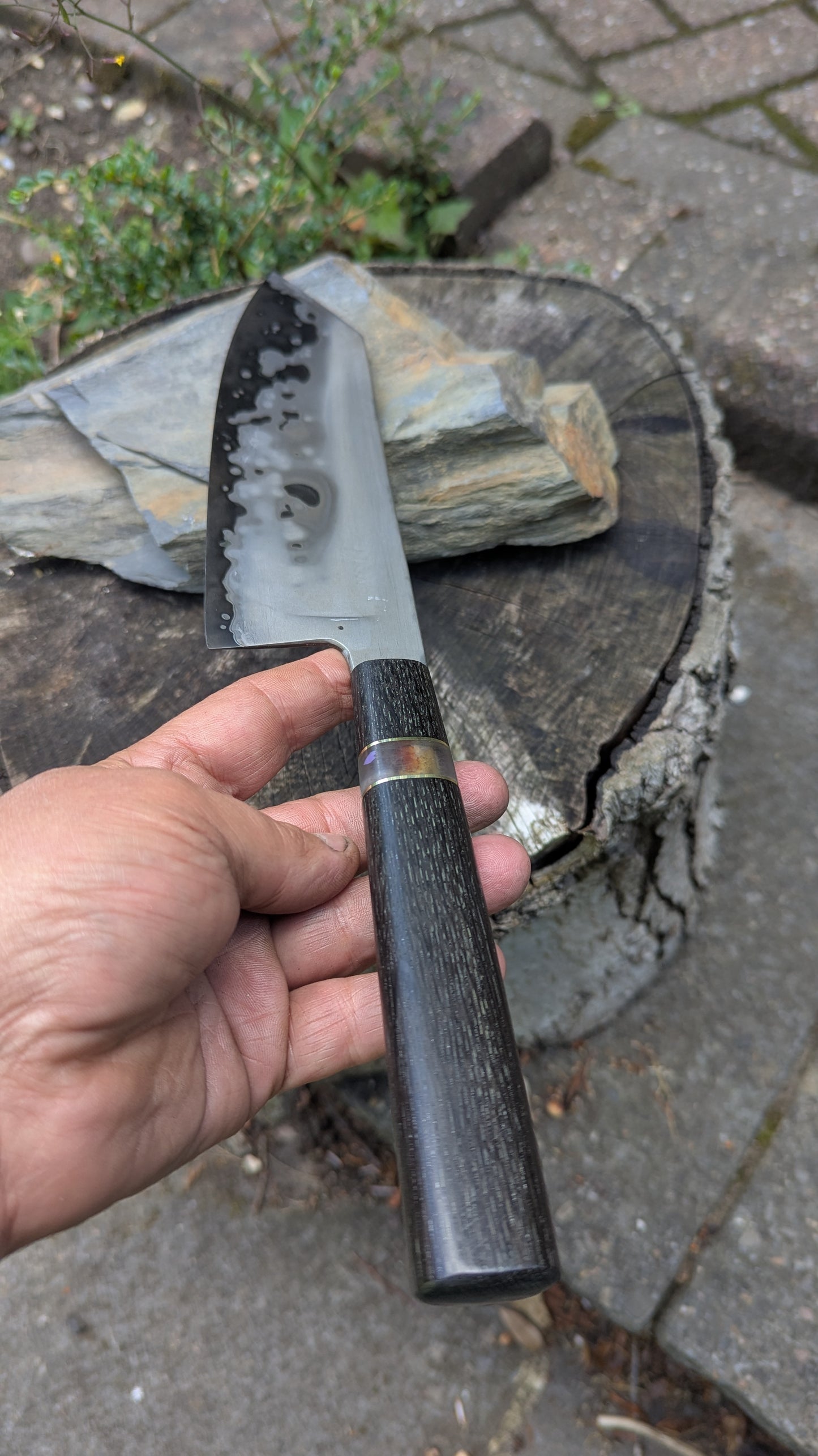 Hand made 8" Takefu super blue stainless clad San Mai. 5600 years old Bog oak handle