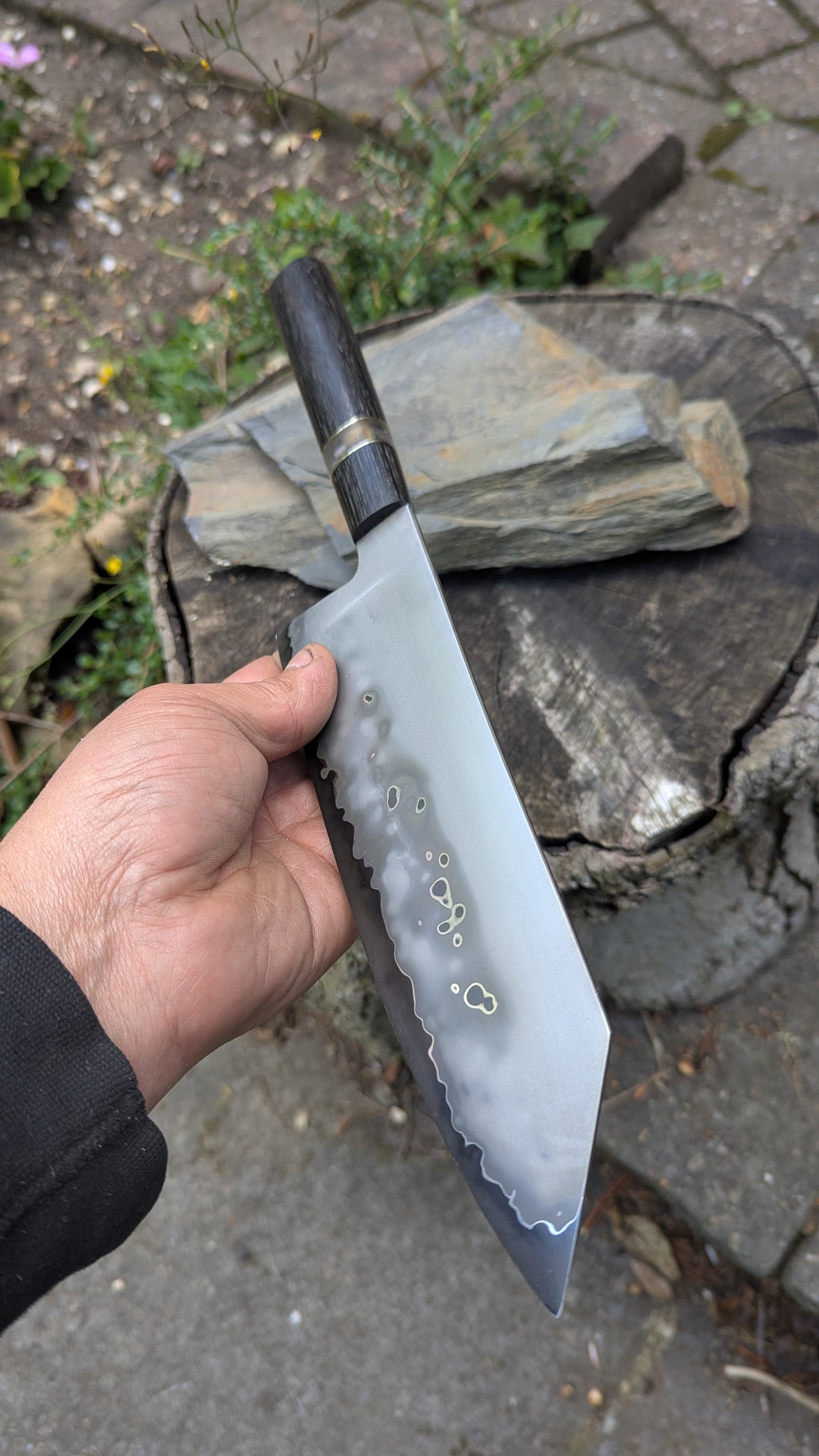 Hand made 8" Takefu super blue stainless clad San Mai. 5600 years old Bog oak handle
