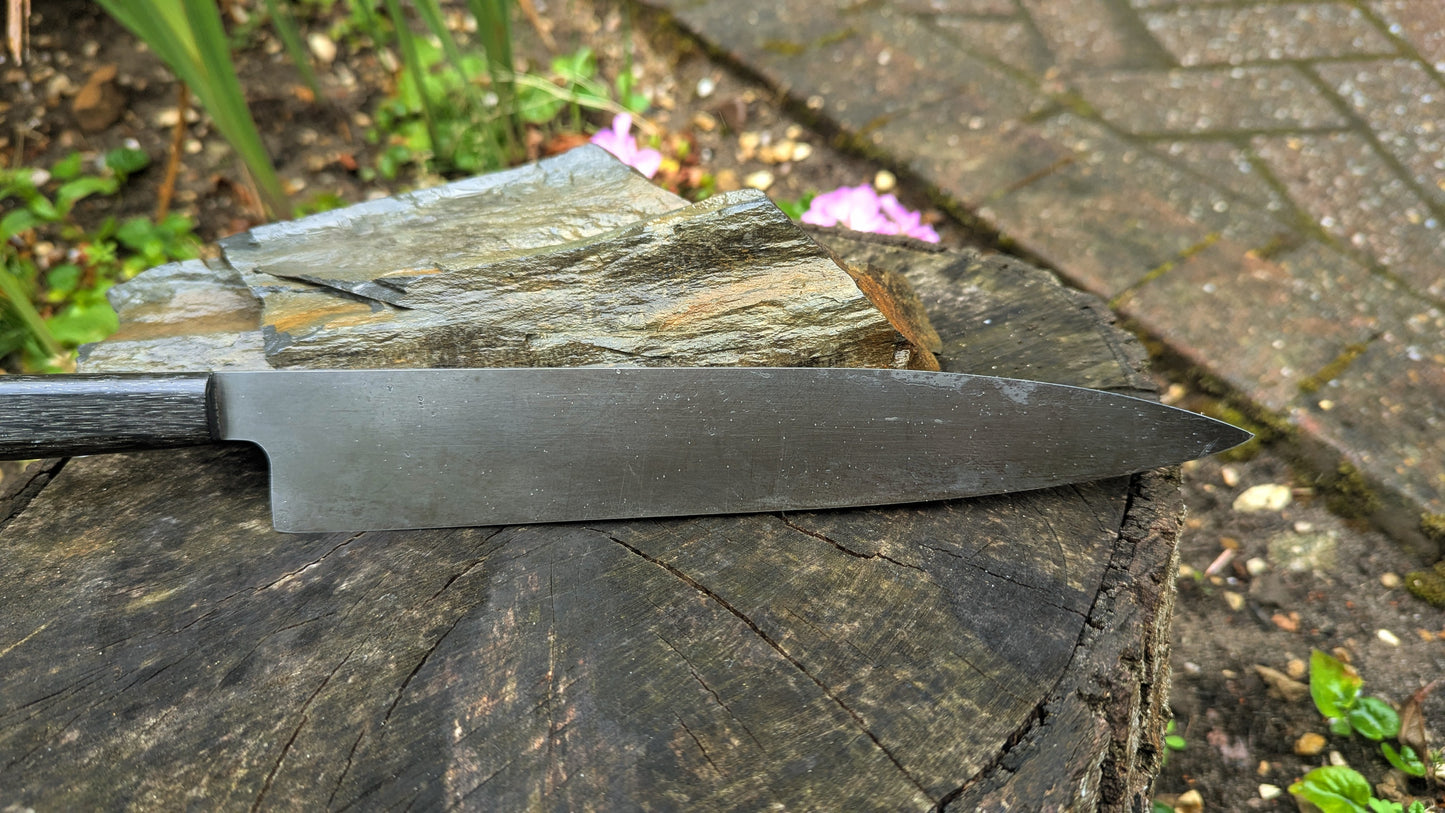 Handmade 9½ " 80 CRV2 carbon steel knife. 5600 years old Bog Oak handle