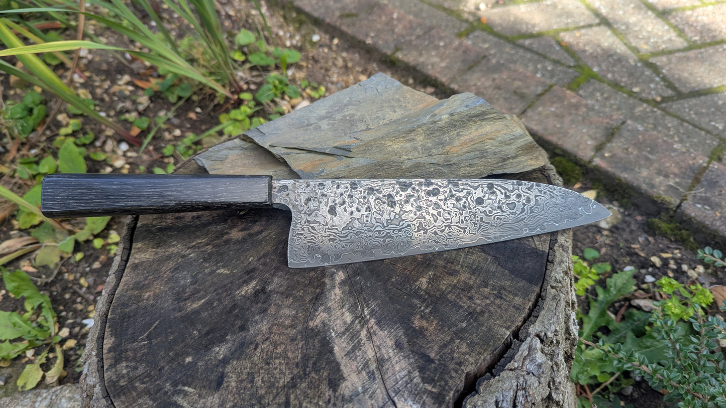 Handmade 8" ApexUltra-Nickel-Damascus, 5600 Years Old Bog Oak