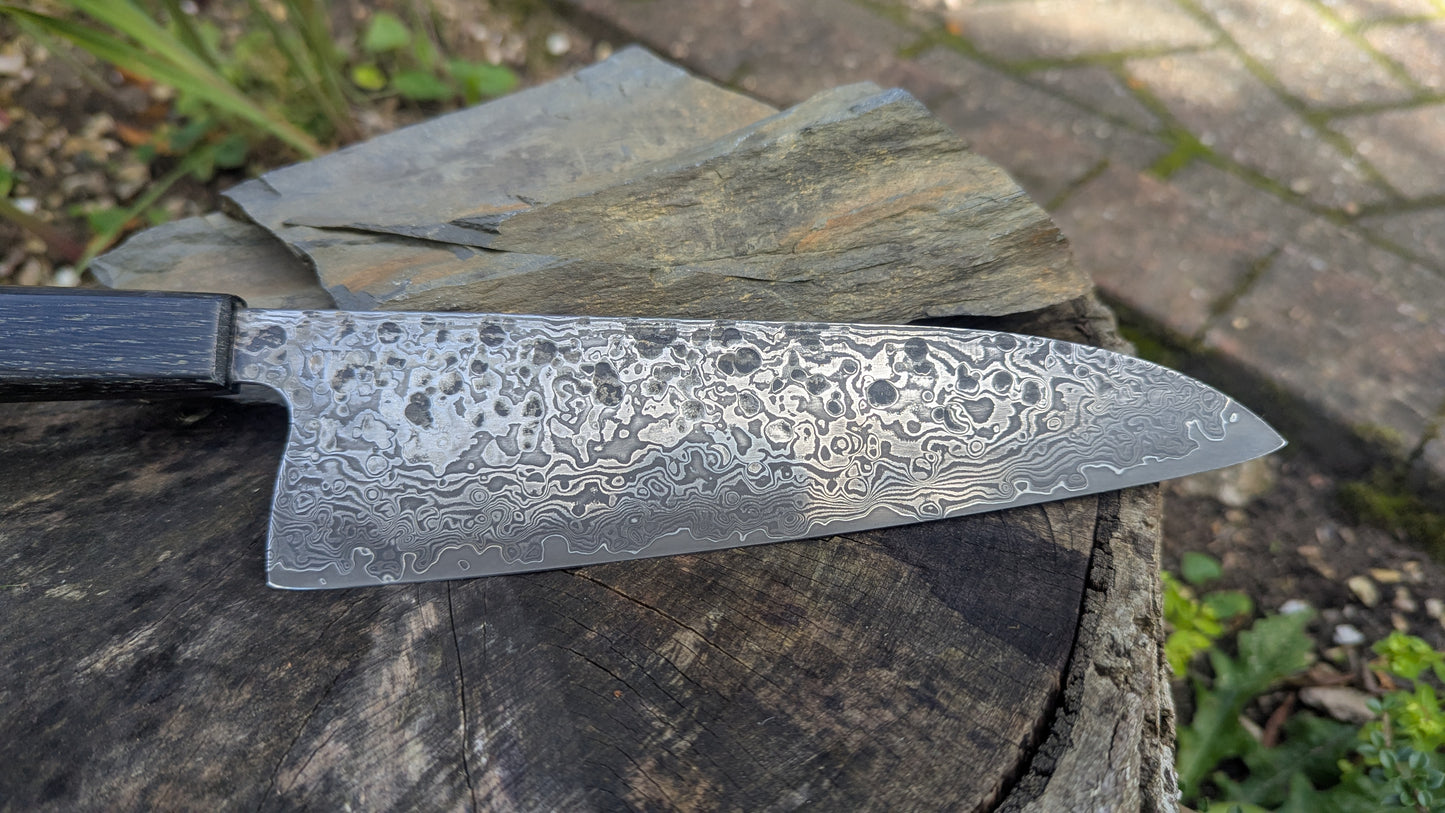 Handmade 8" ApexUltra-Nickel-Damascus, 5600 Years Old Bog Oak