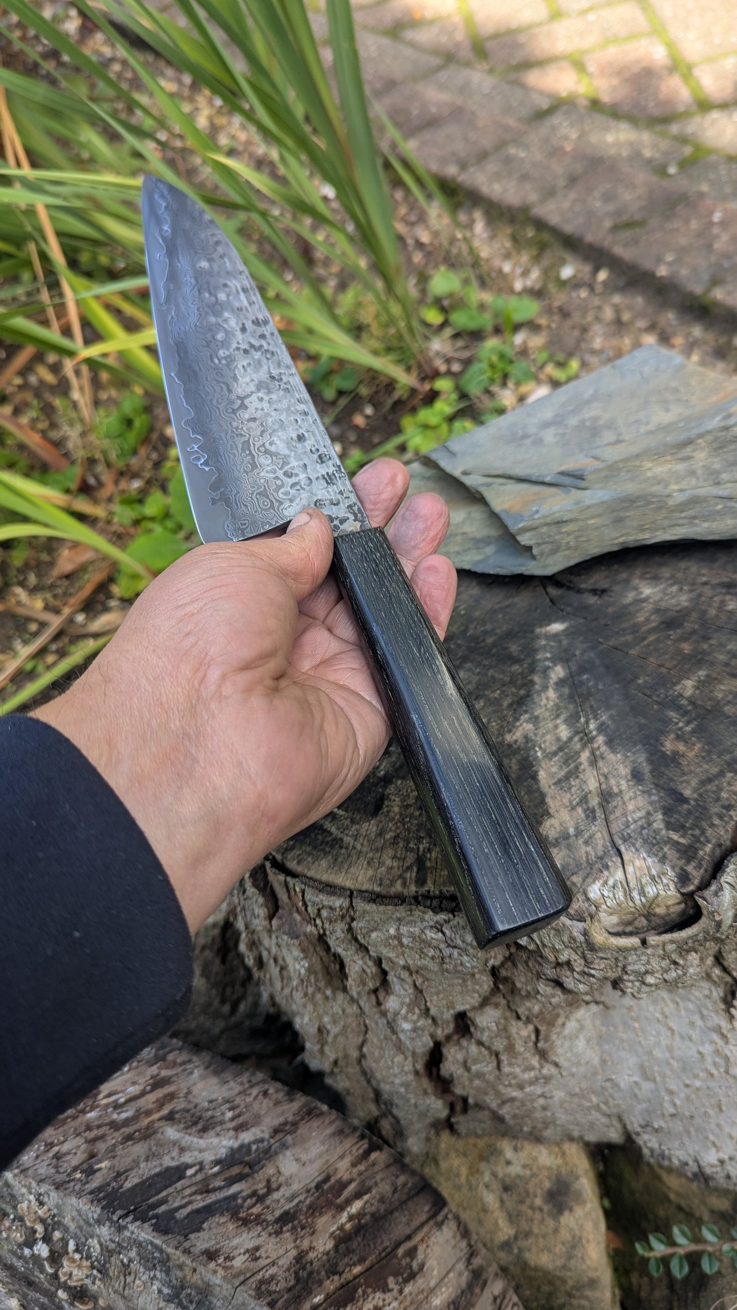 Handmade 8" ApexUltra-Nickel-Damascus, 5600 Years Old Bog Oak