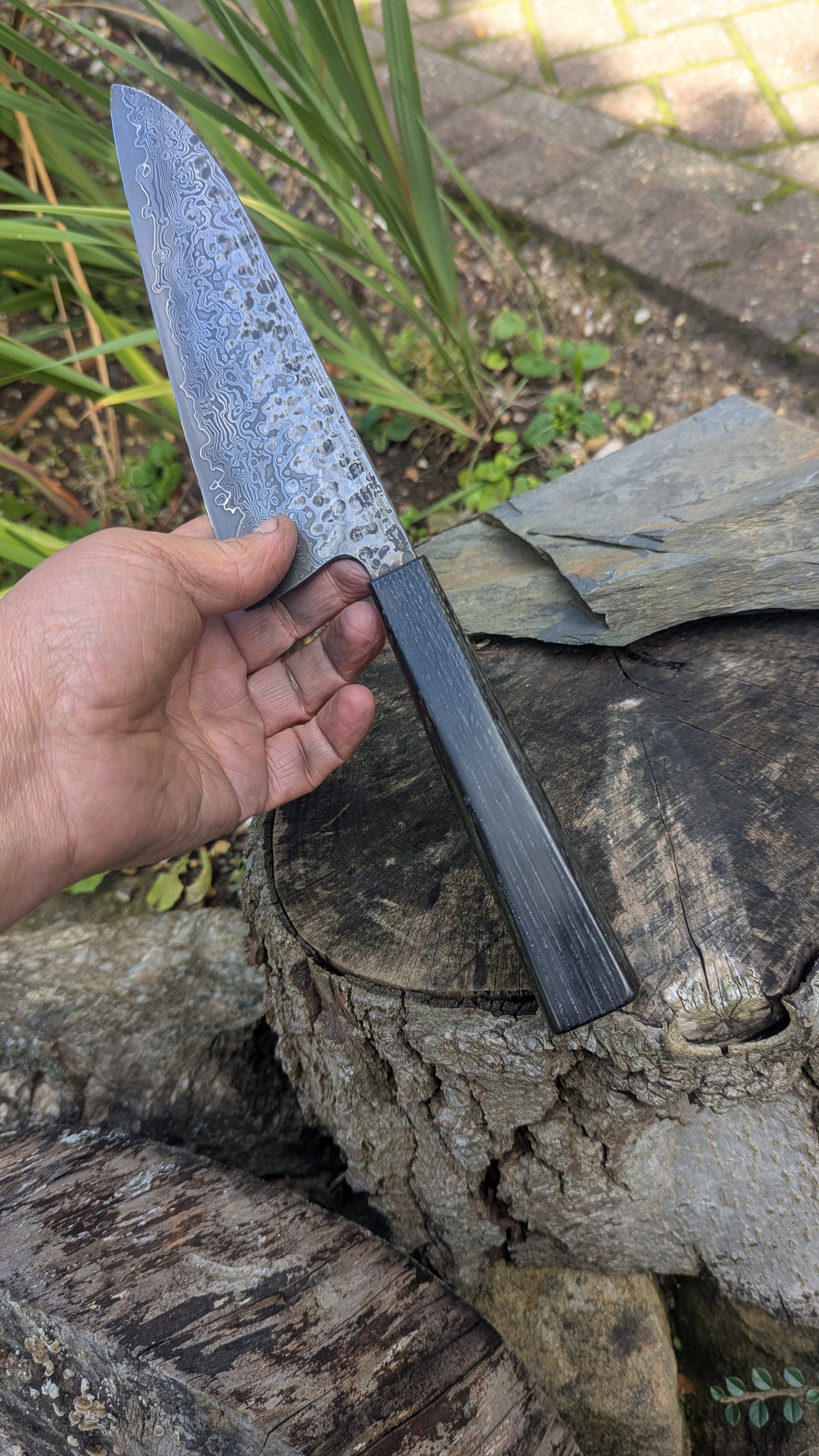 Handmade 8" ApexUltra-Nickel-Damascus, 5600 Years Old Bog Oak