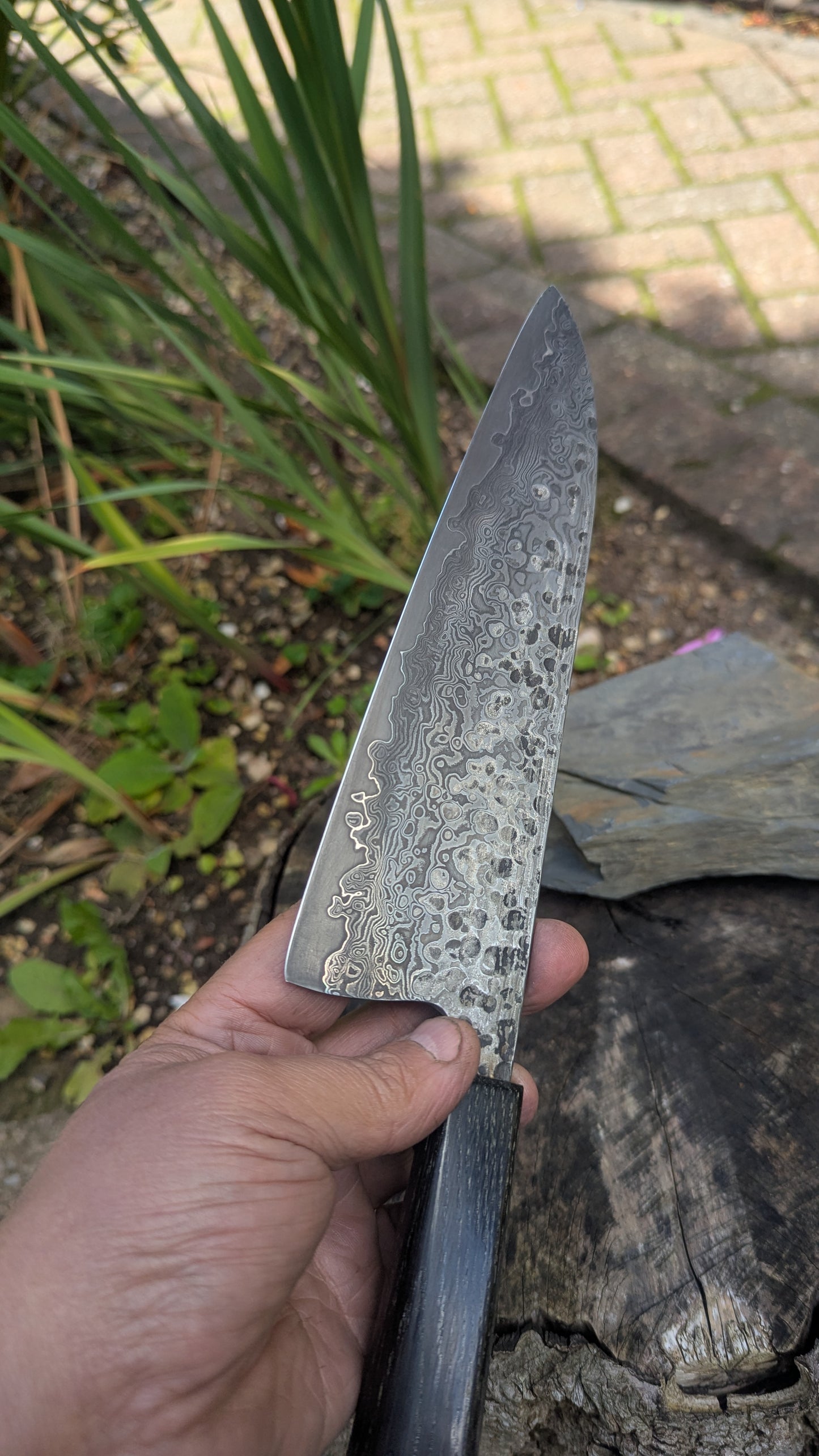 Handmade 8" ApexUltra-Nickel-Damascus, 5600 Years Old Bog Oak