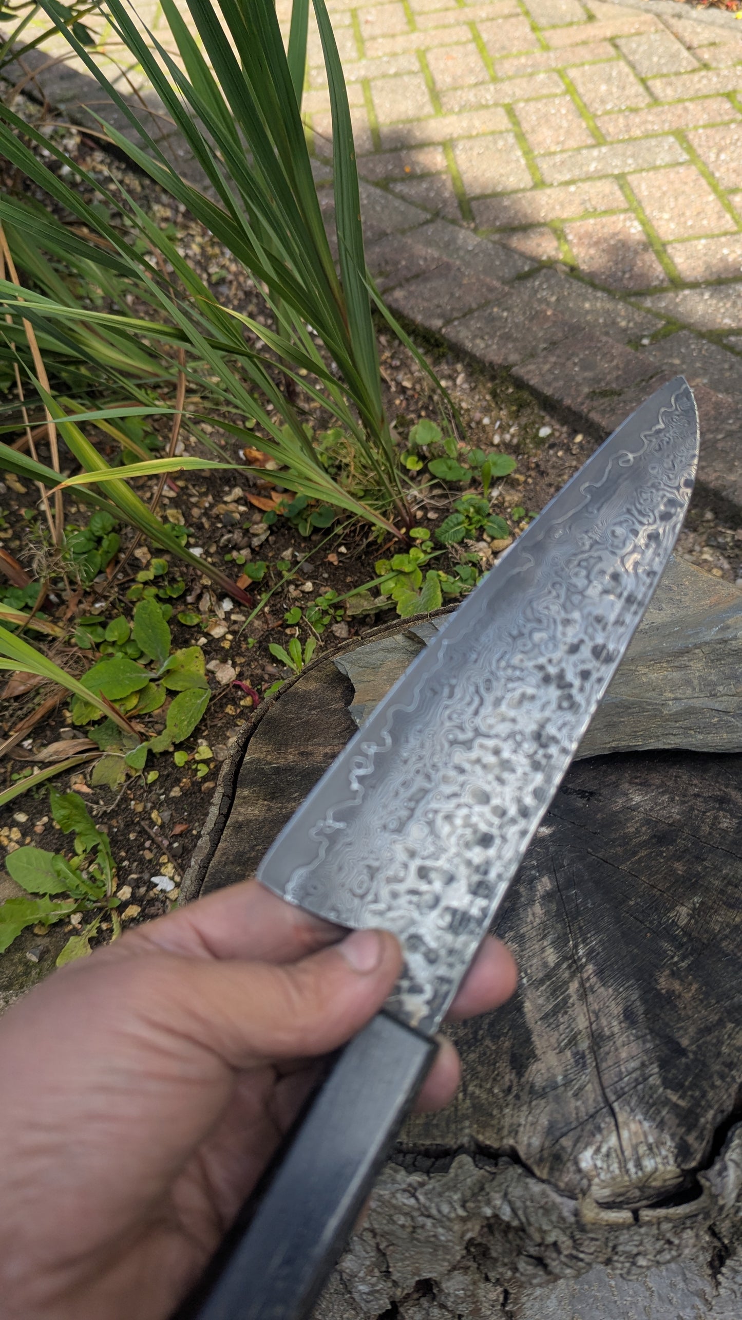 Handmade 8" ApexUltra-Nickel-Damascus, 5600 Years Old Bog Oak