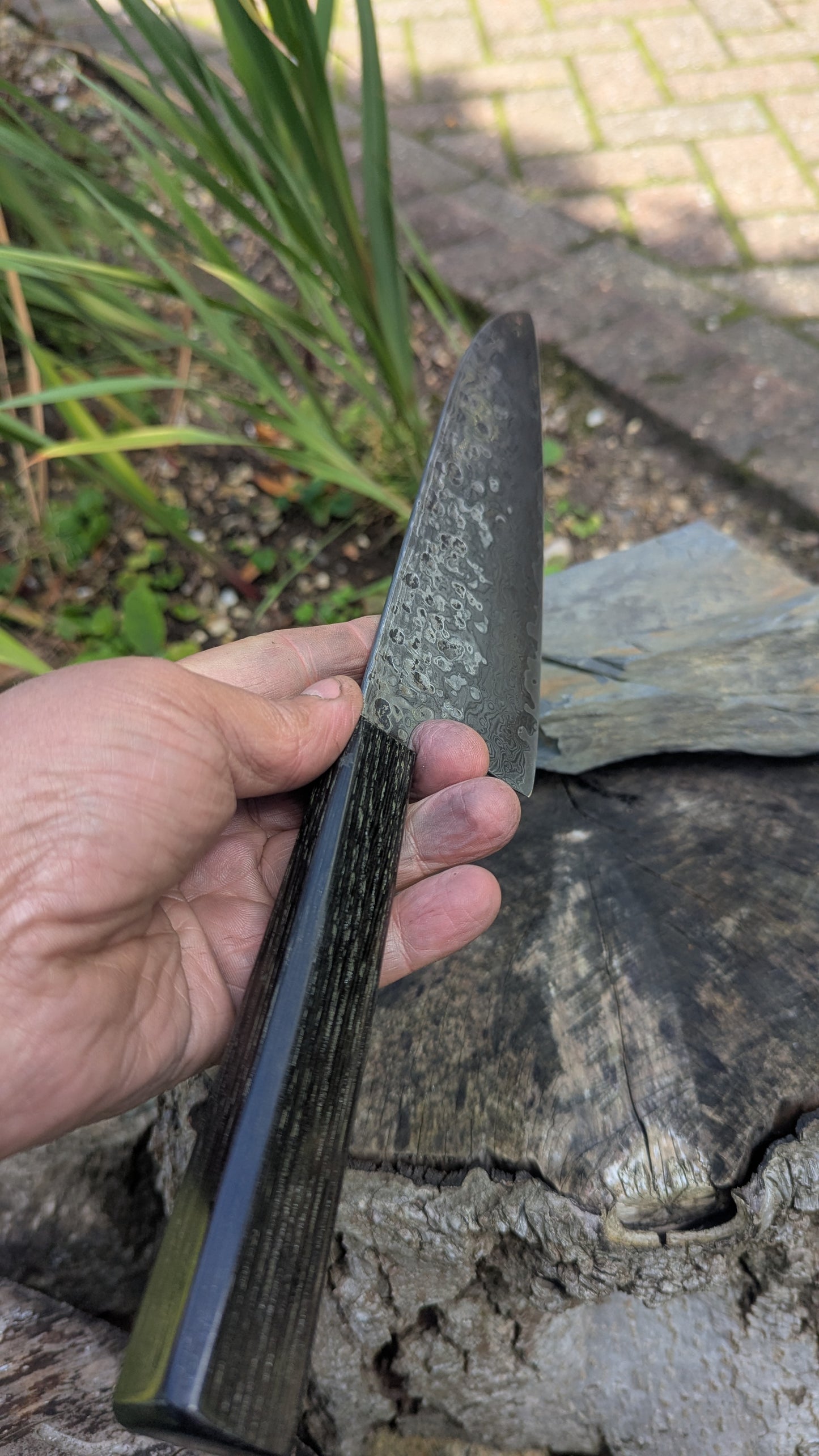 Handmade 8" ApexUltra-Nickel-Damascus, 5600 Years Old Bog Oak