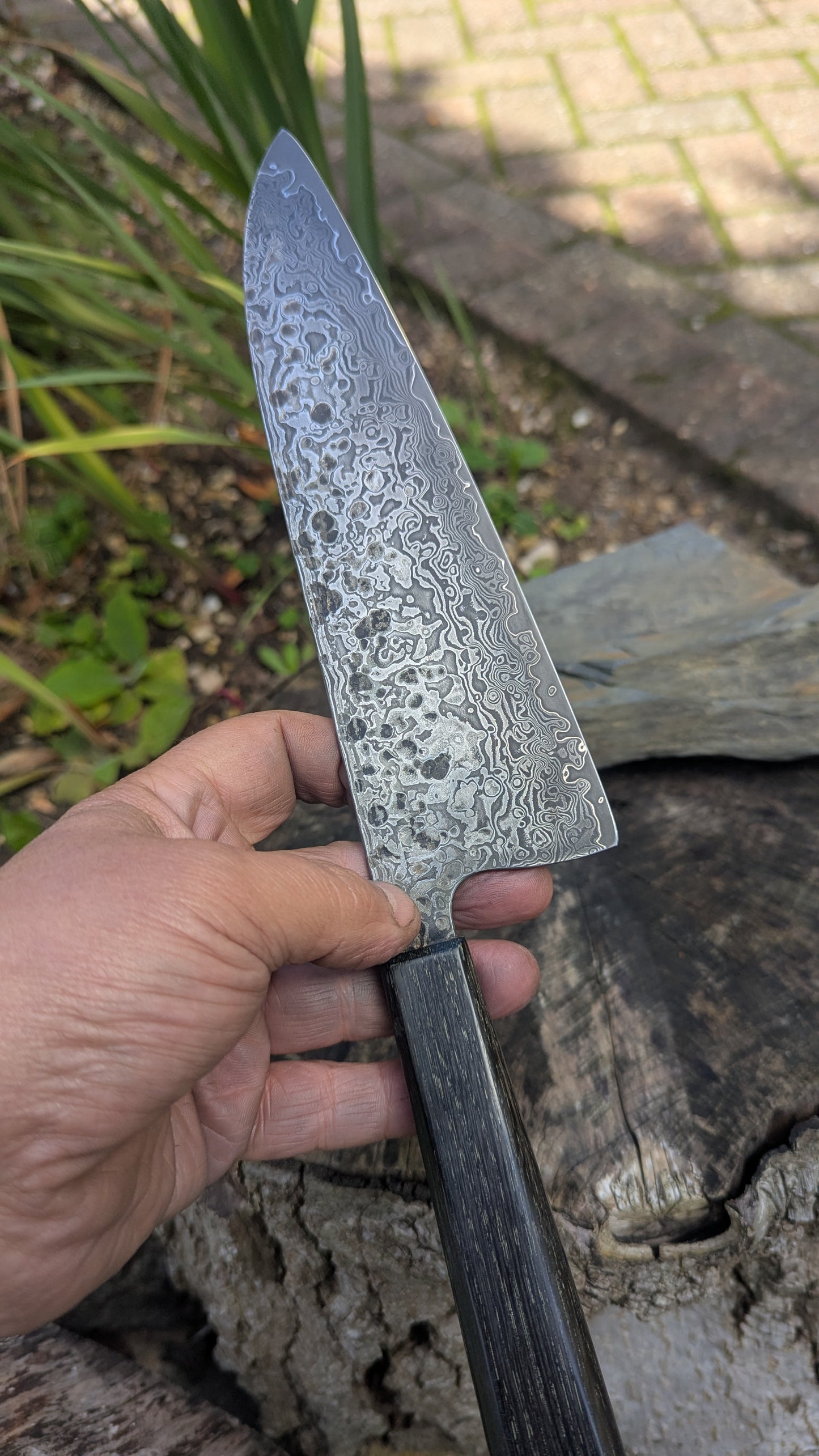 Handmade 8" ApexUltra-Nickel-Damascus, 5600 Years Old Bog Oak