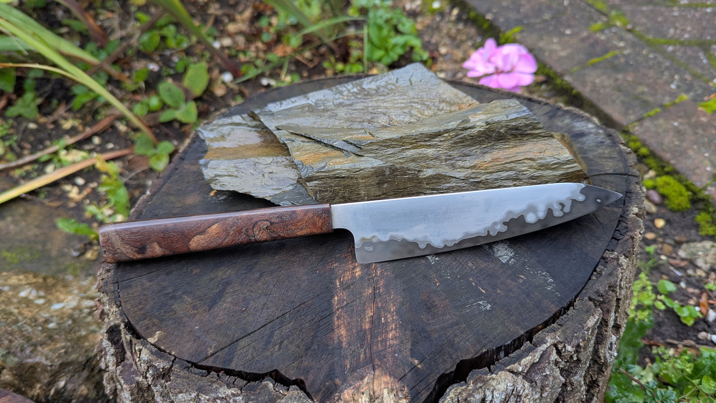 Hand made 6" Takefu super blue stainless clad San Mai. Wood burl handle
