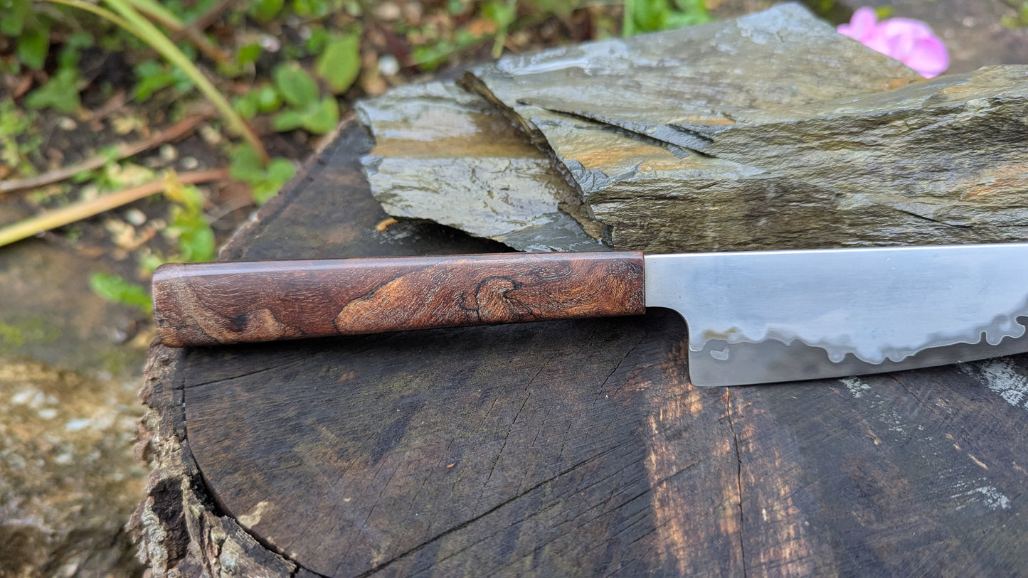 Hand made 6" Takefu super blue stainless clad San Mai. Wood burl handle