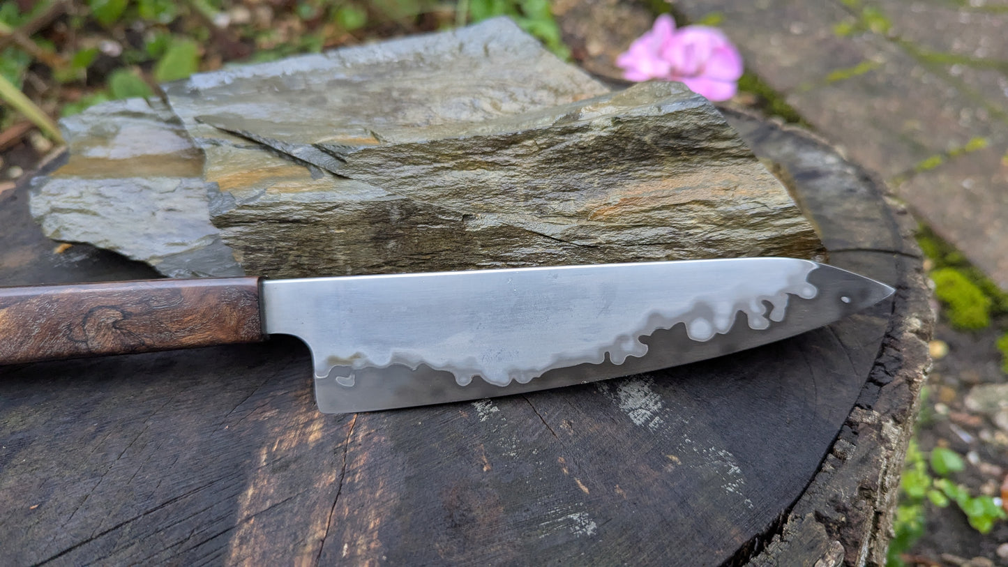 Hand made 6" Takefu super blue stainless clad San Mai. Wood burl handle