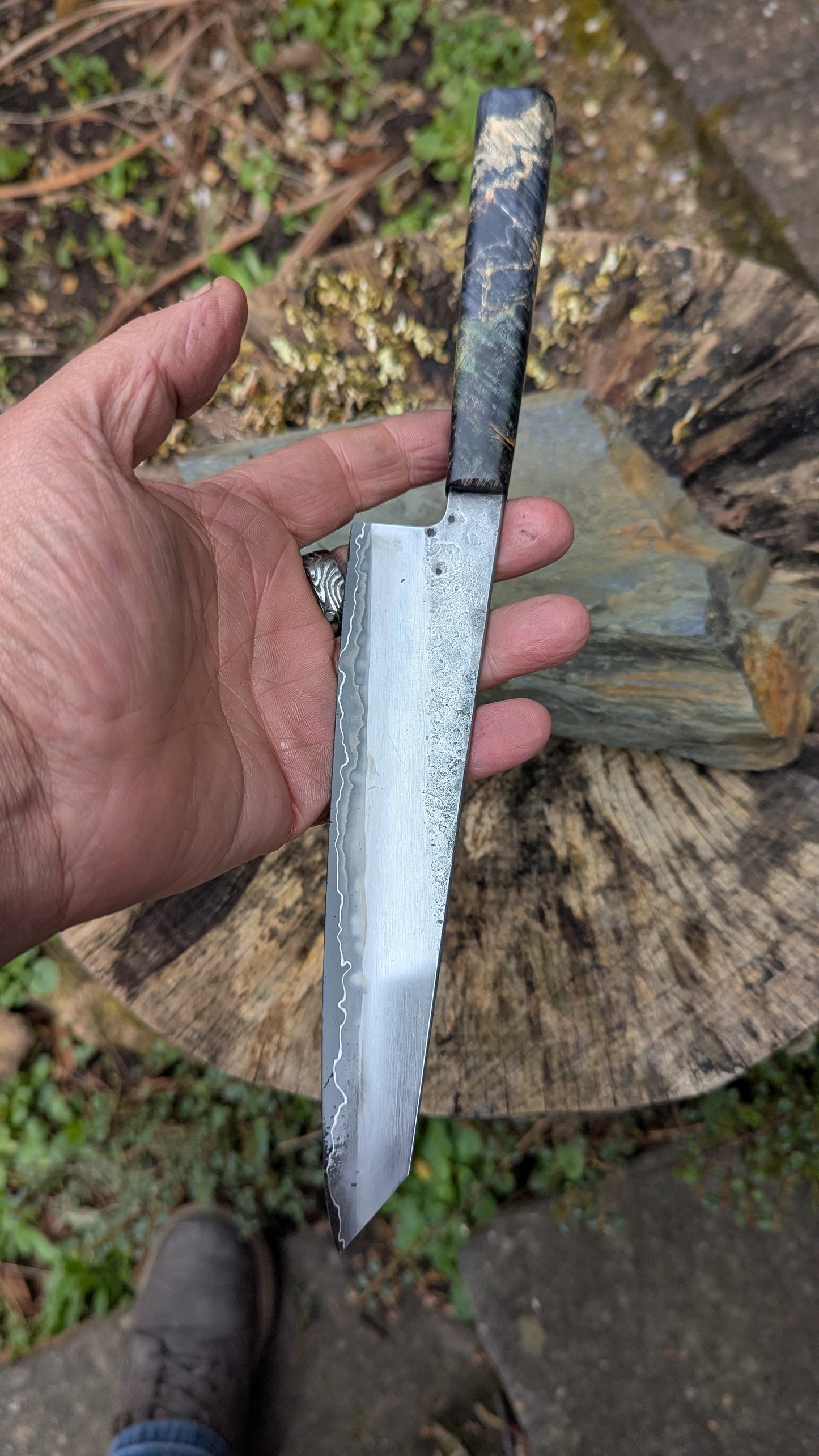 Kiritsuke 170mm. Takefu Super Blue Stainless Clad San Mai. Box Elder handleHandle