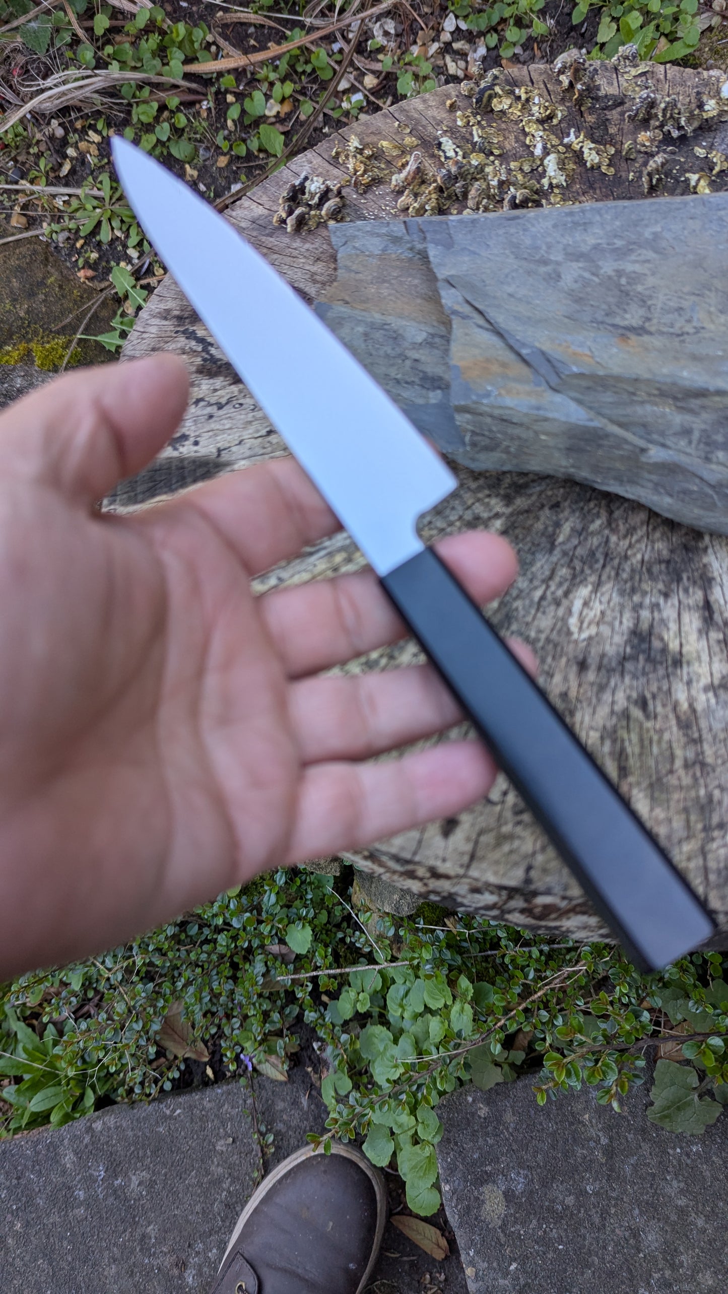 Hand made 145mm Alleima® 10C28Mo2 stainless steel Petty knife. Richlite Black Diamond Handle