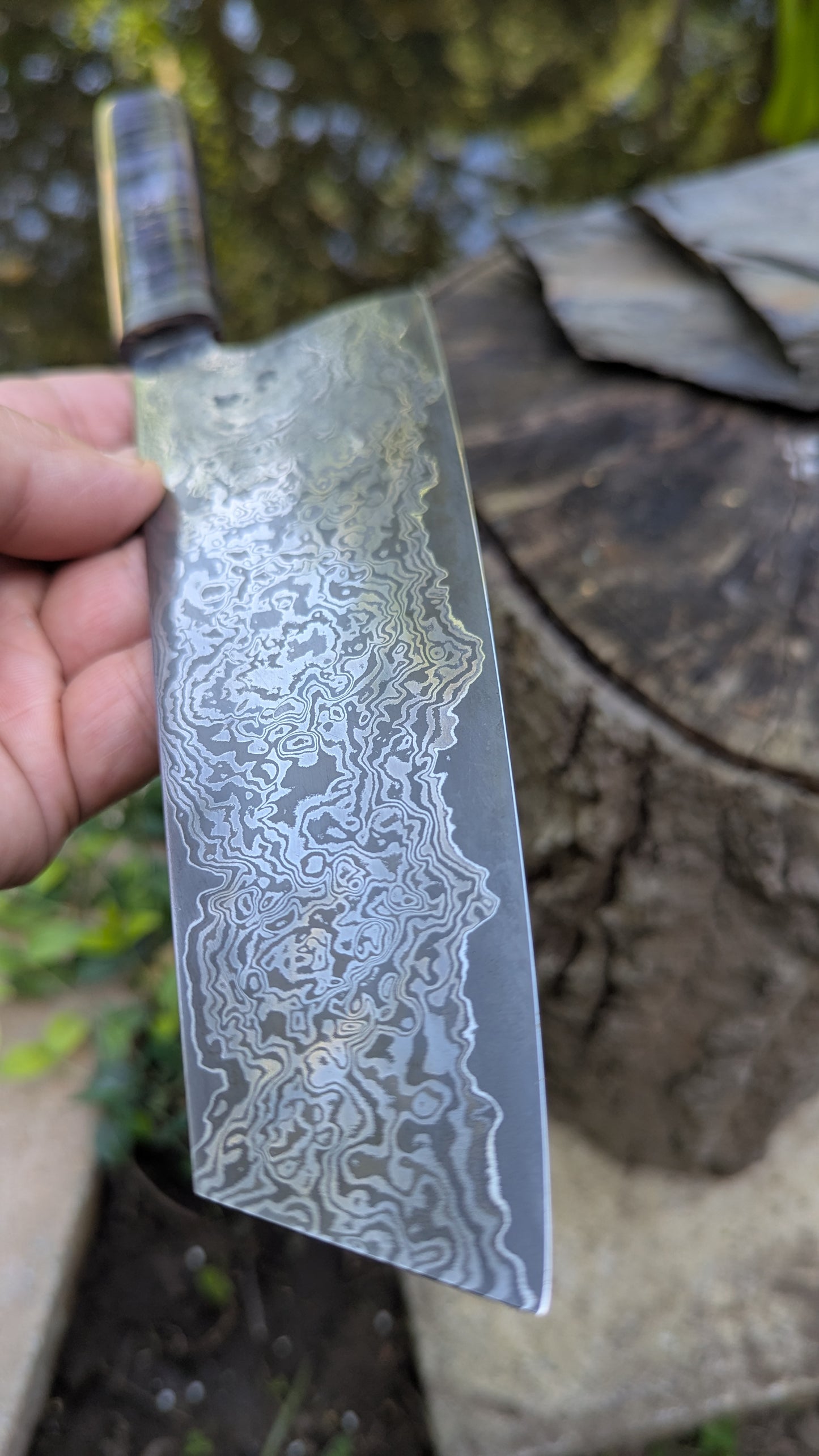 Bunka 190mm ApexUltra-Nickel-Damascus, Amboyna Burl