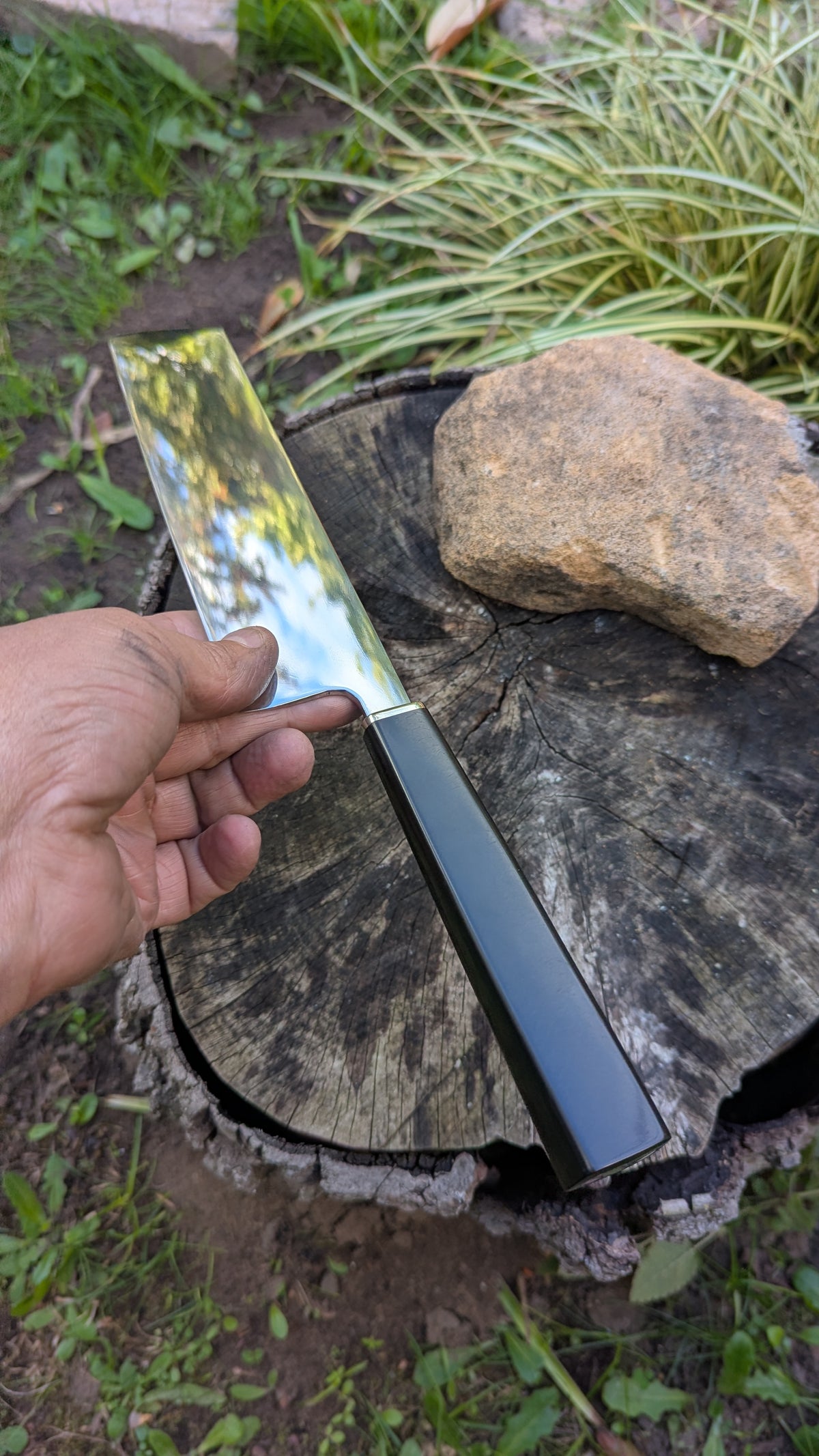 Handmade 180mm Nakiri – Alleima® 10C28Mo2 Stainless Steel & Richlite® Black Diamond