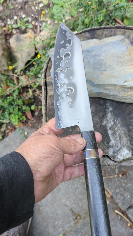 Hand made 8" Takefu super blue stainless clad San Mai. 5600 years old Bog oak handle