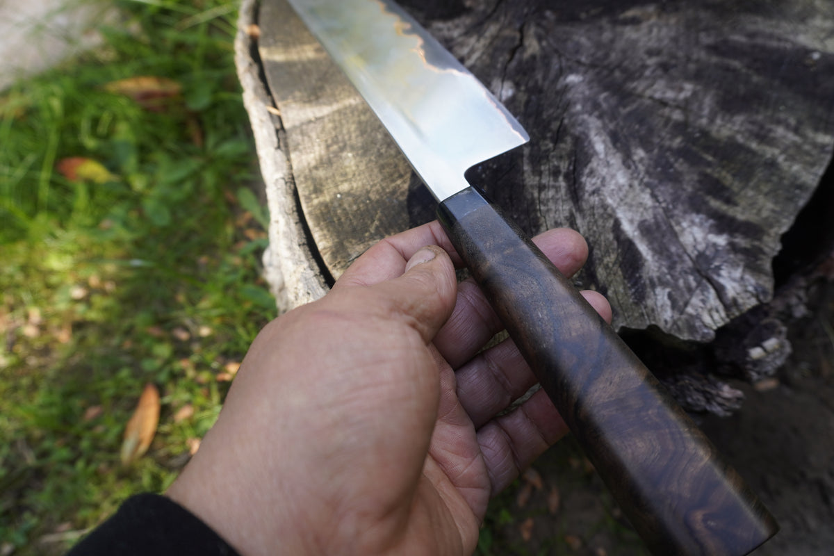 Nakiri 170mm Takefu Cu-Mai : DPS V-Toku2 Core Stainless Steel Clad San Mai. Turkish Walnut handle