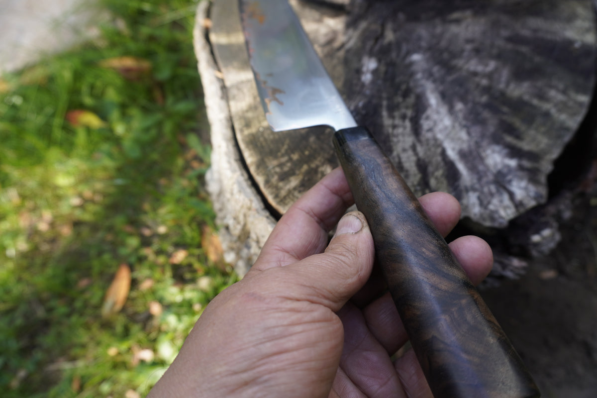 Nakiri 170mm Takefu Cu-Mai : DPS V-Toku2 Core Stainless Steel Clad San Mai. Turkish Walnut handle