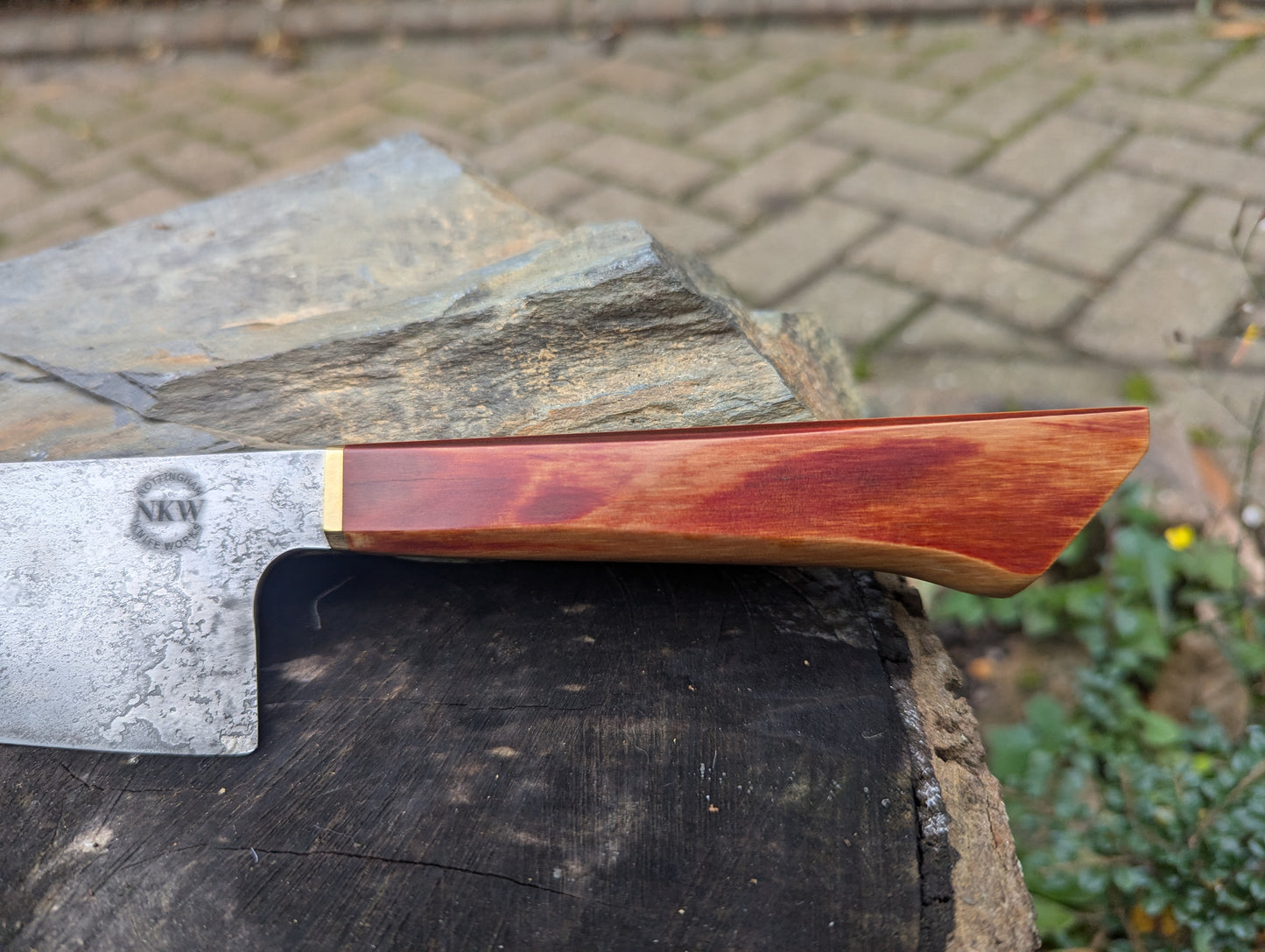 Handmade 8" chef's knife, Richlite natural with ApexUltra carbon steel.