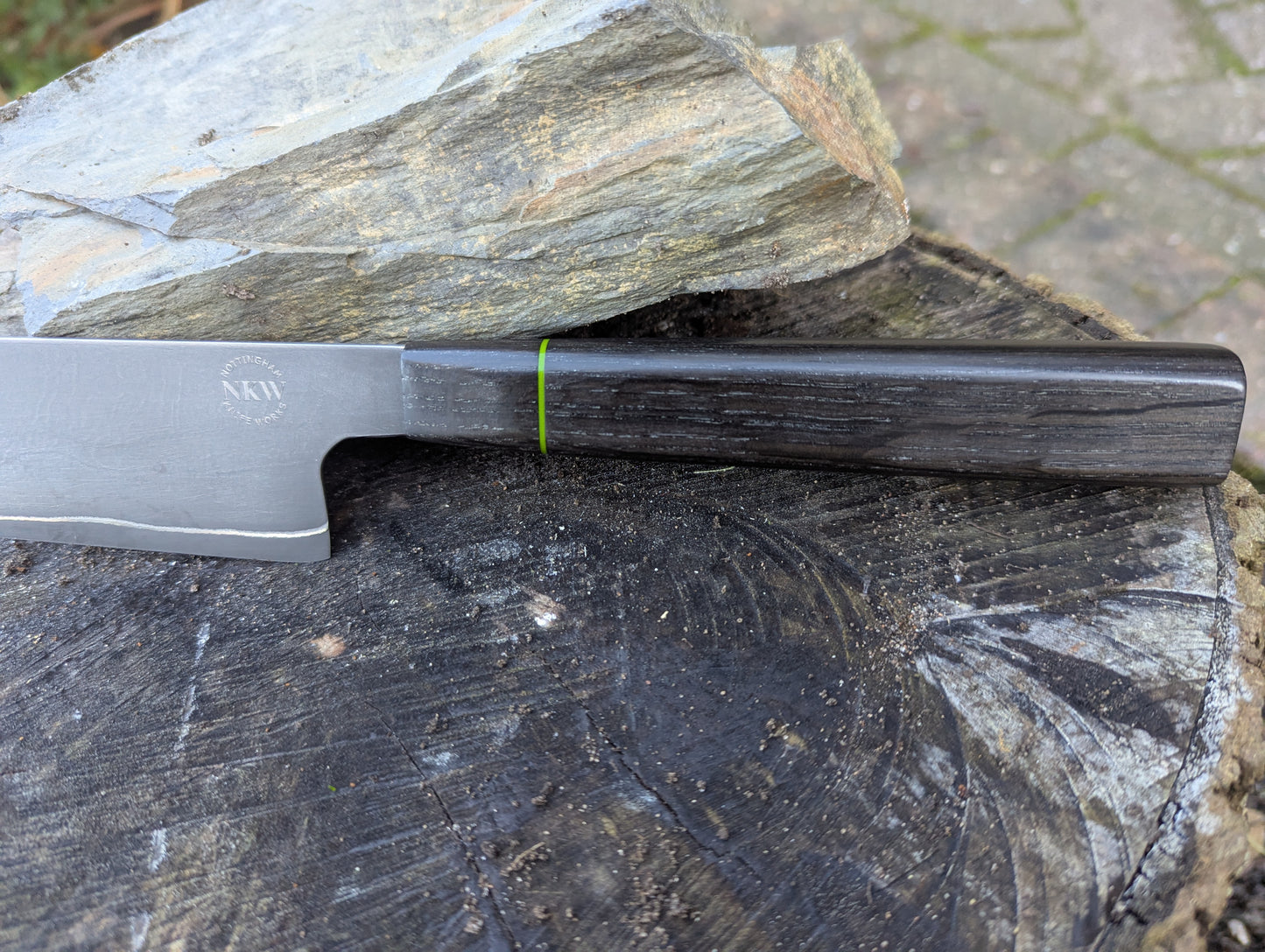 Hand-forged Dark-Mai ApexUltra core, 80crv2 and nickel. Bog oak with green G10 spacer