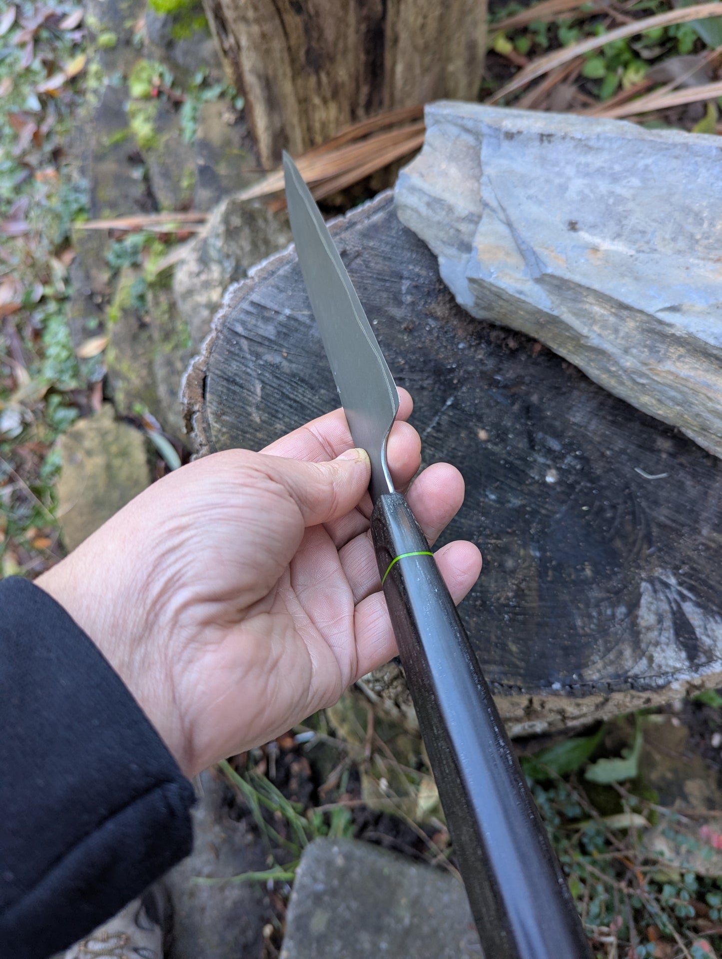 Hand-forged Dark-Mai ApexUltra core, 80crv2 and nickel. Bog oak with green G10 spacer