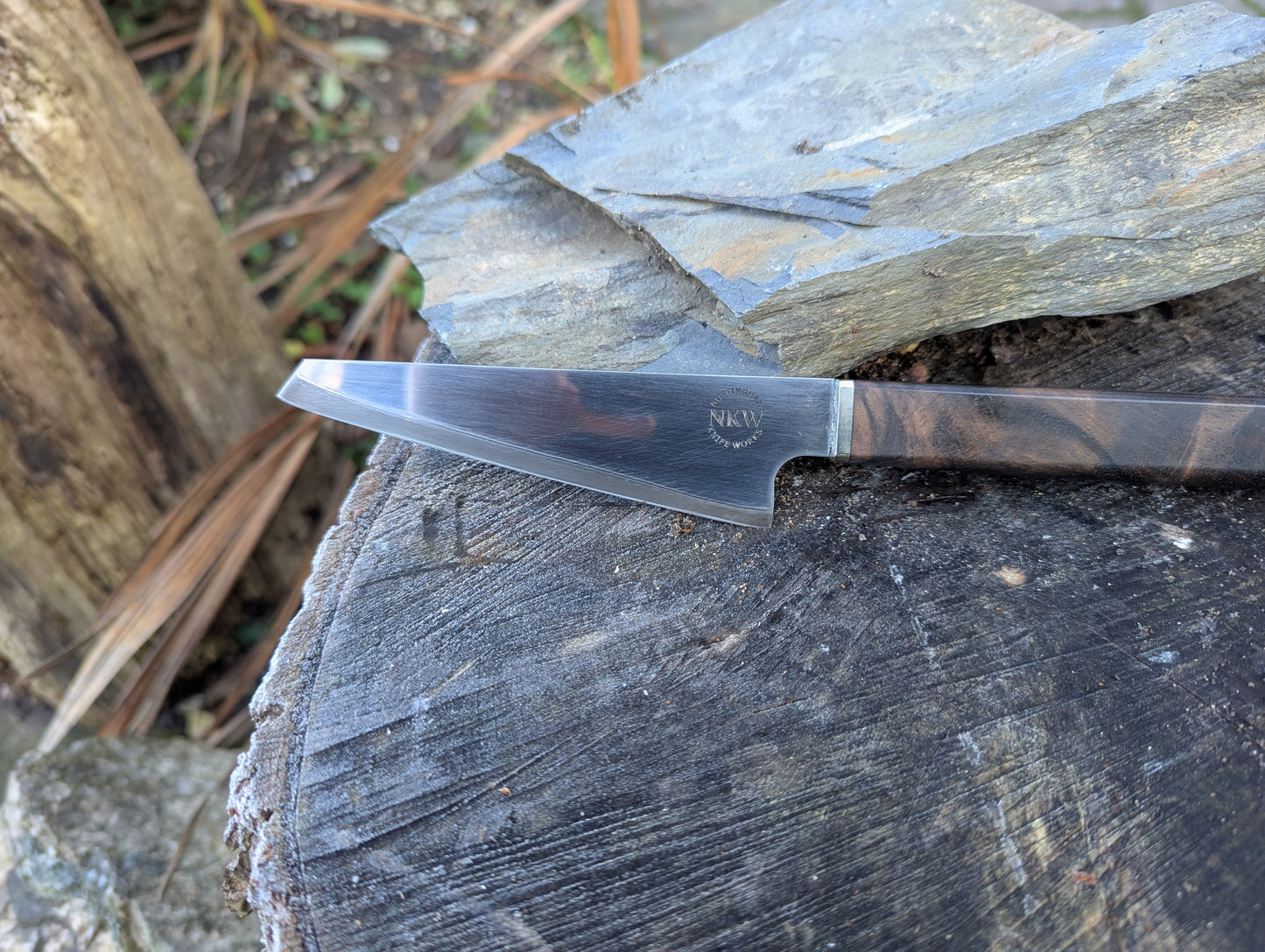 Handmade 4 ½ " utility knife, Super blue Stainless Steel Clad San-Mai. Turkish walnut handle (Sold out)