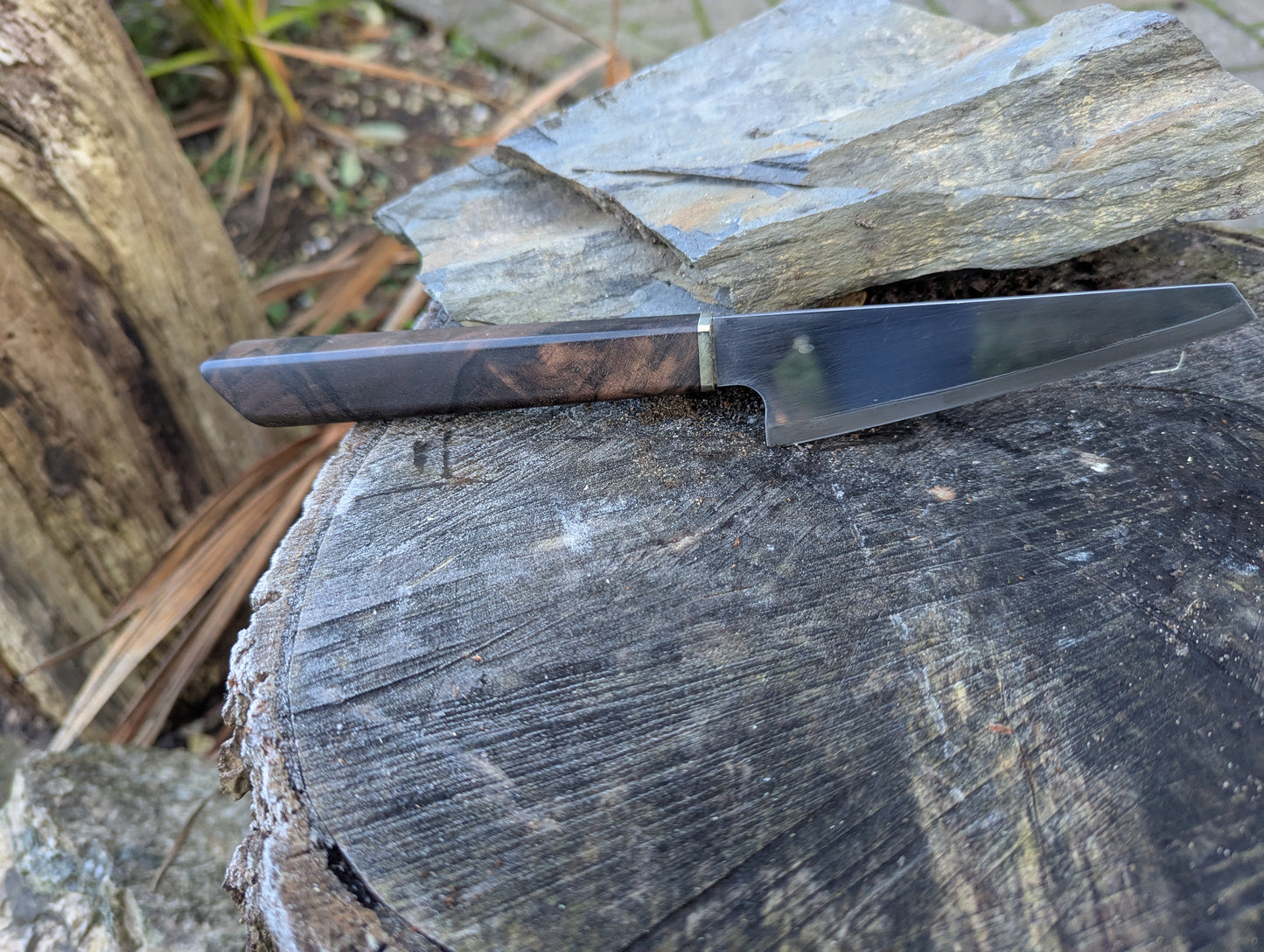 Handmade 4 ½ " utility knife, Super blue Stainless Steel Clad San-Mai. Turkish walnut handle (Sold out)