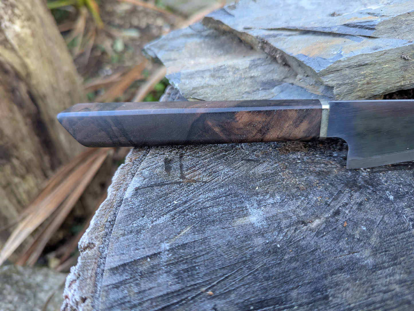 Handmade 4 ½ " utility knife, Super blue Stainless Steel Clad San-Mai. Turkish walnut handle (Sold out)