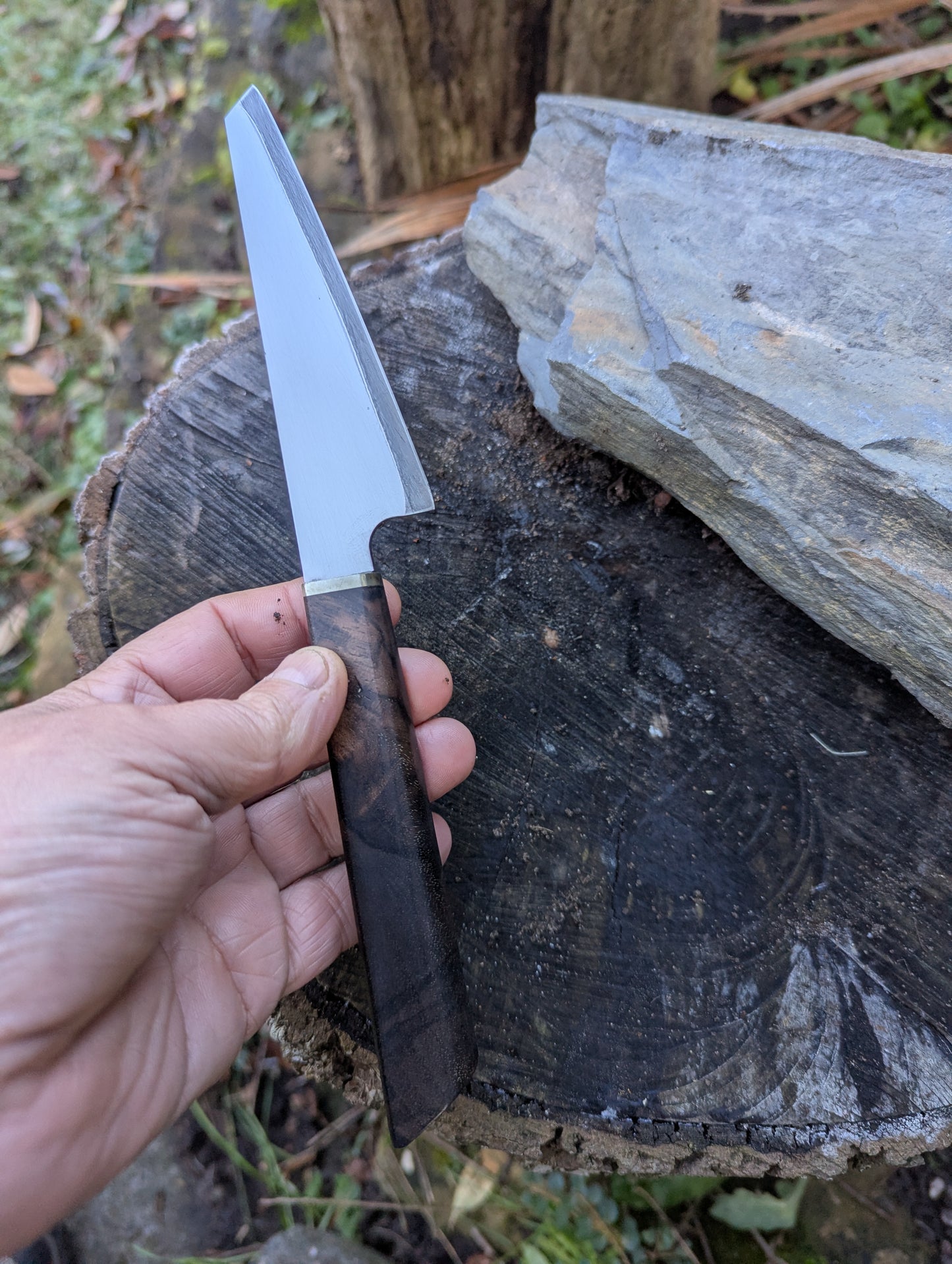 Handmade 4 ½ " utility knife, Super blue Stainless Steel Clad San-Mai. Turkish walnut handle (Sold out)