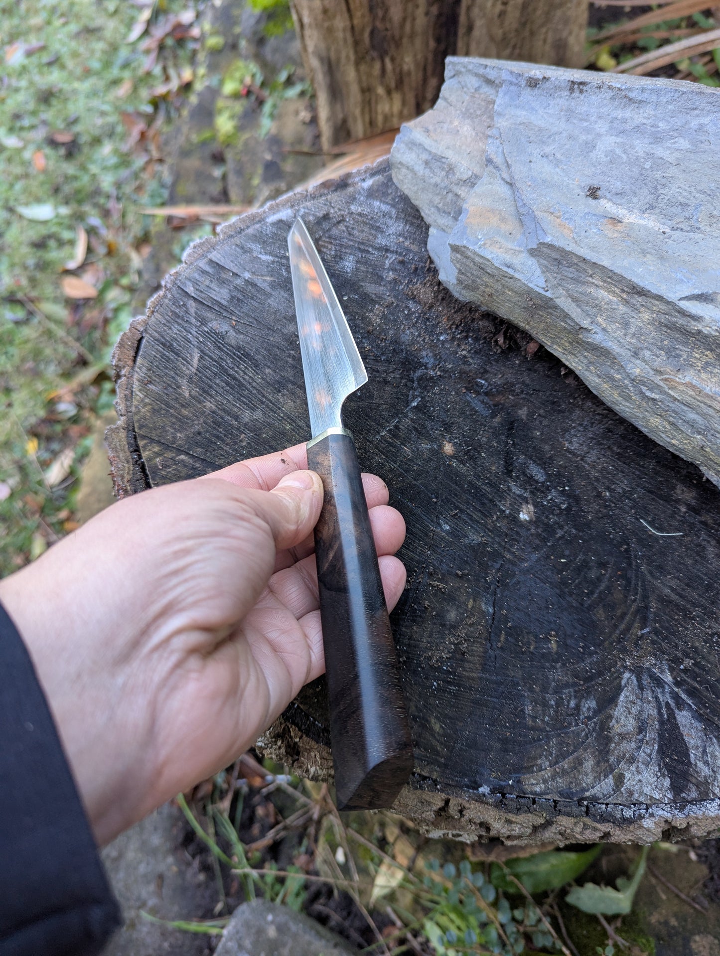 Handmade 4 ½ " utility knife, Super blue Stainless Steel Clad San-Mai. Turkish walnut handle (Sold out)