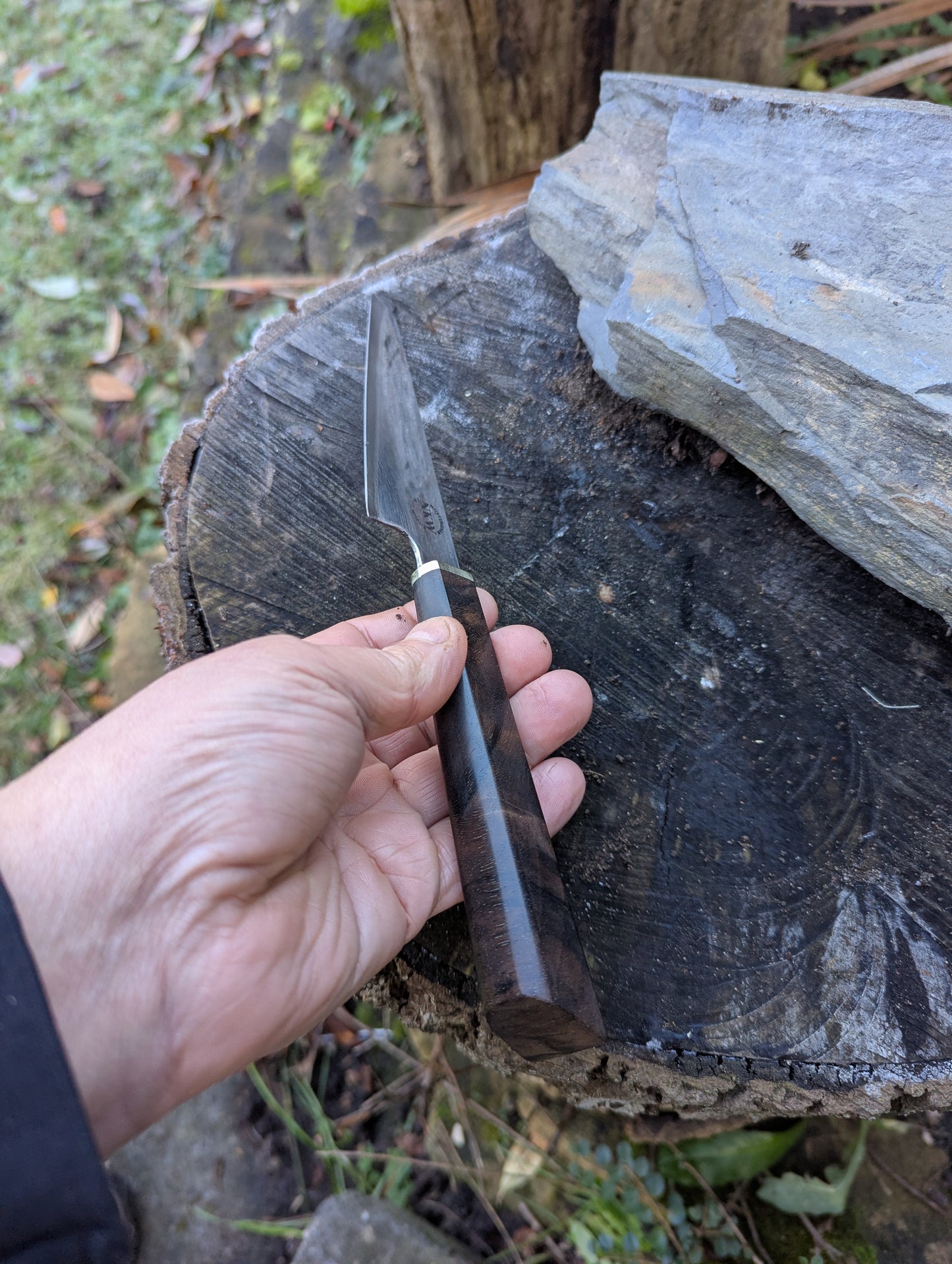 Handmade 4 ½ " utility knife, Super blue Stainless Steel Clad San-Mai. Turkish walnut handle (Sold out)