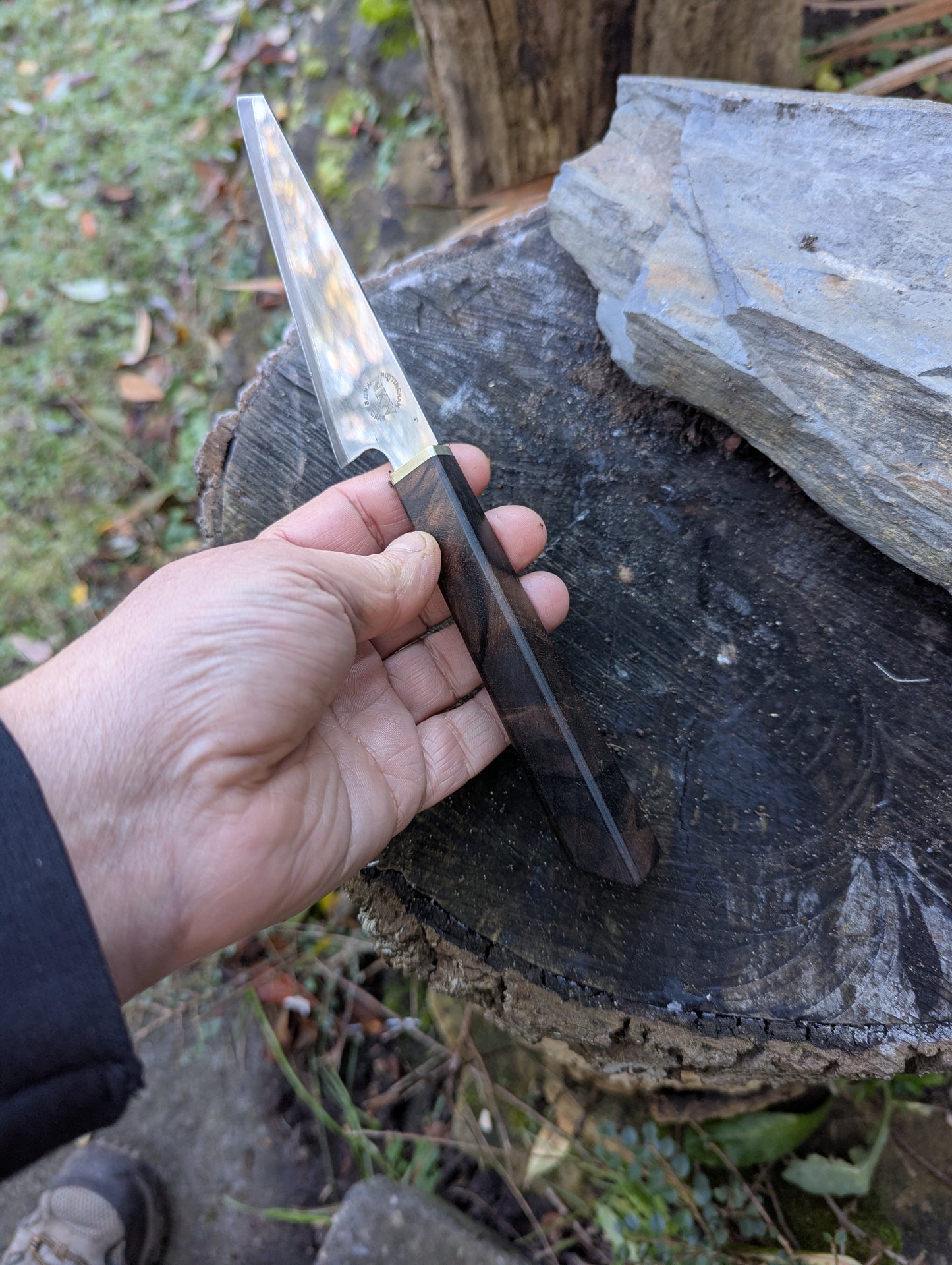 Handmade 4 ½ " utility knife, Super blue Stainless Steel Clad San-Mai. Turkish walnut handle (Sold out)