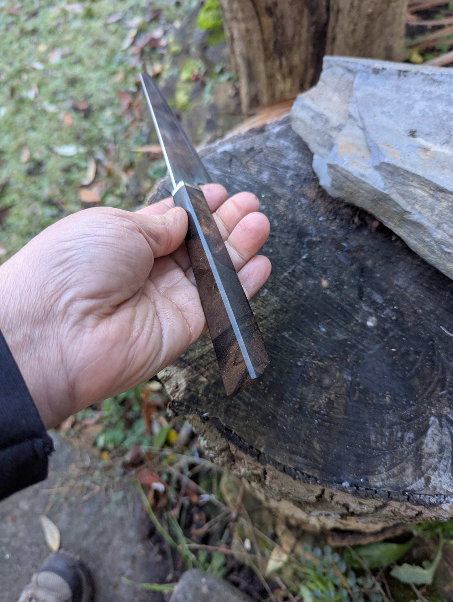 Handmade 4 ½ " utility knife, Super blue Stainless Steel Clad San-Mai. Turkish walnut handle (Sold out)