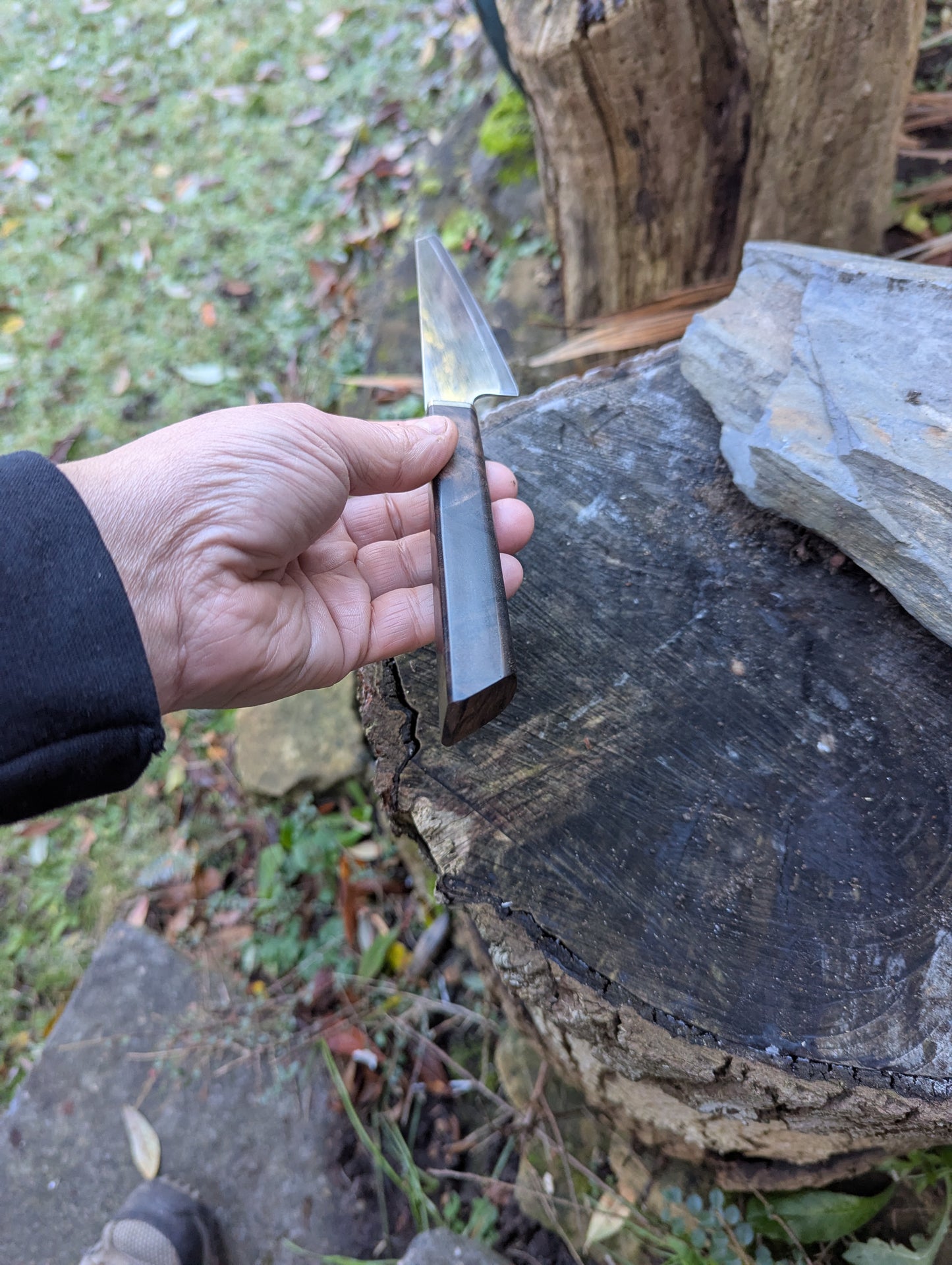 Handmade 4 ½ " utility knife, Super blue Stainless Steel Clad San-Mai. Turkish walnut handle (Sold out)