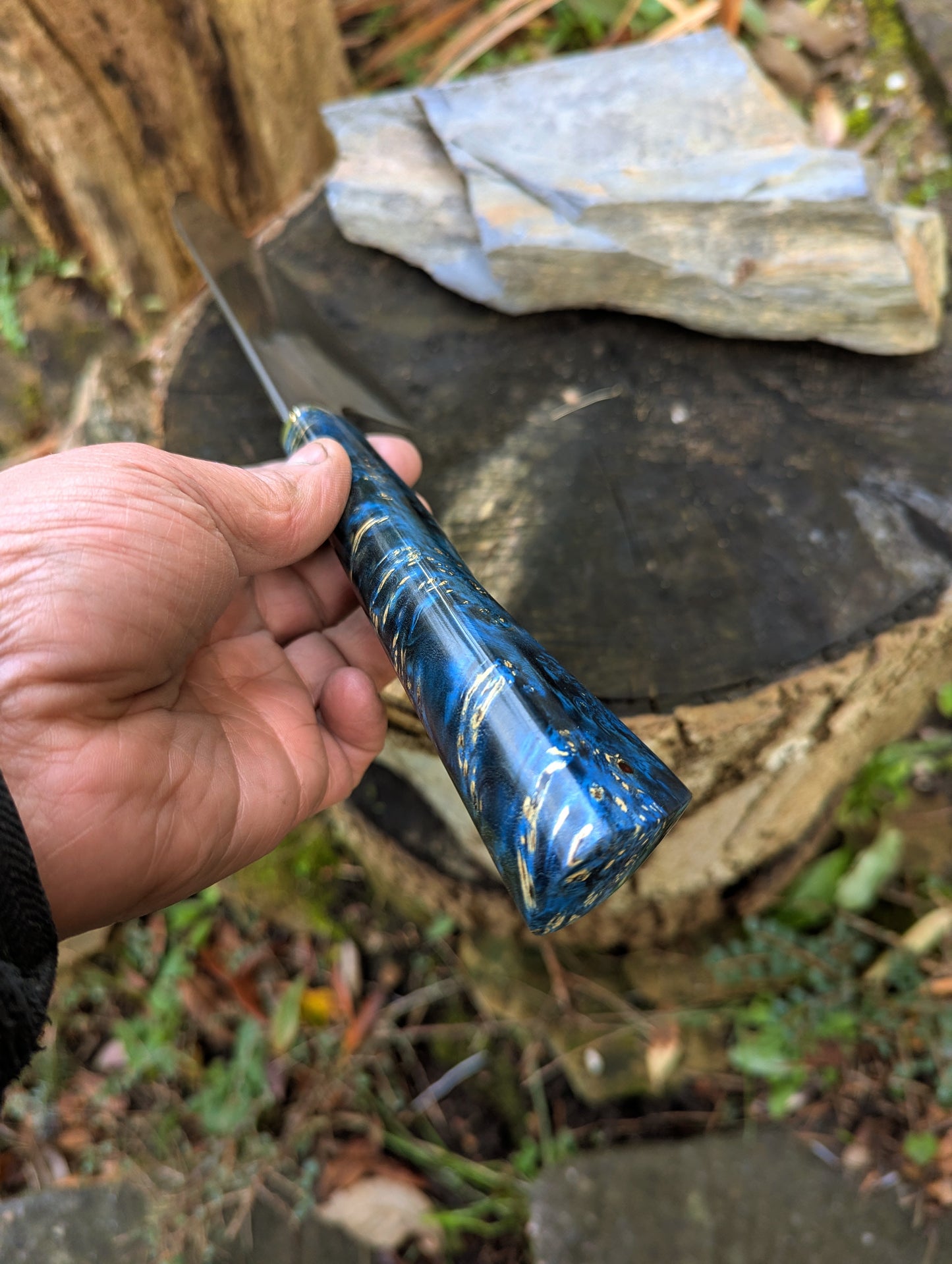 Hand made 8" ApexUltra carbon steel. Amboyna burl with nickel silver (Sold out)