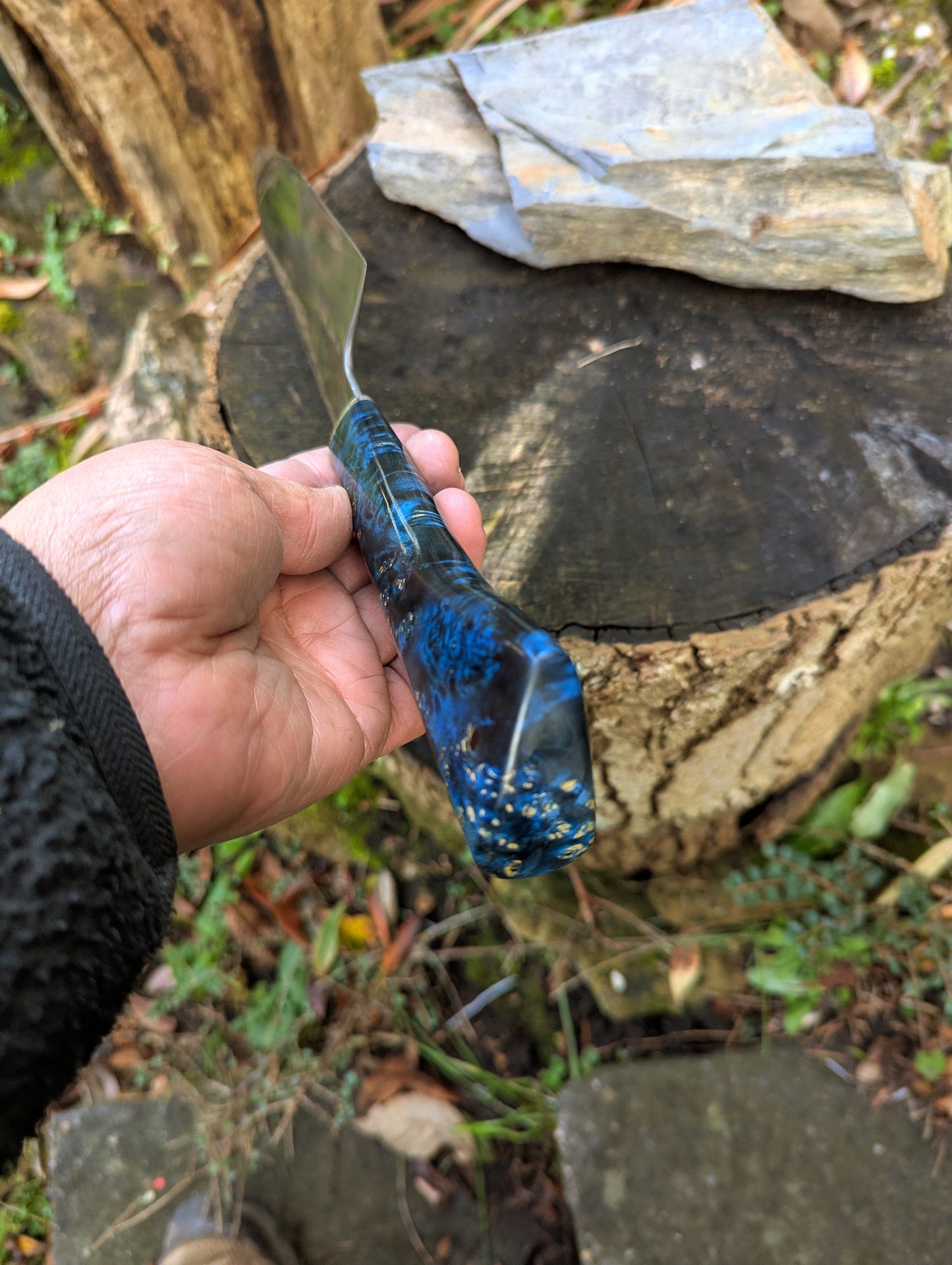 Hand made 8" ApexUltra carbon steel. Amboyna burl with nickel silver (Sold out)