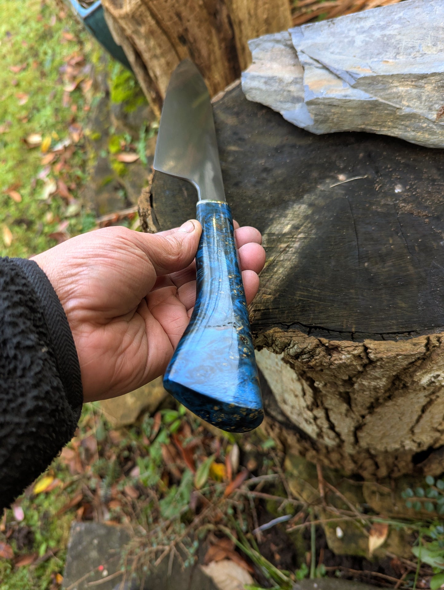 Hand made 8" ApexUltra carbon steel. Amboyna burl with nickel silver (Sold out)