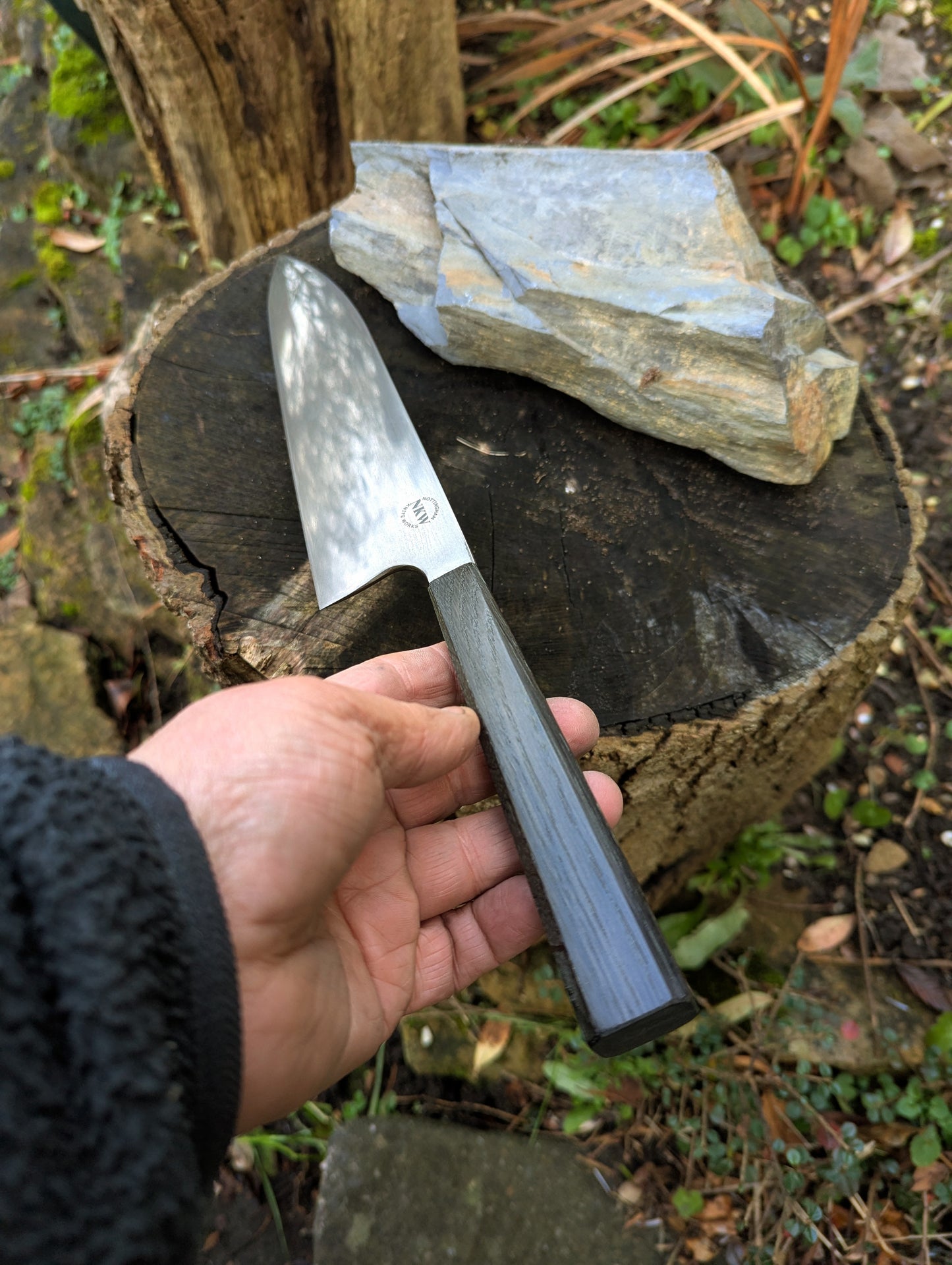 Hand made 8" ApexUltra carbon steel. 5600 years old bog oak