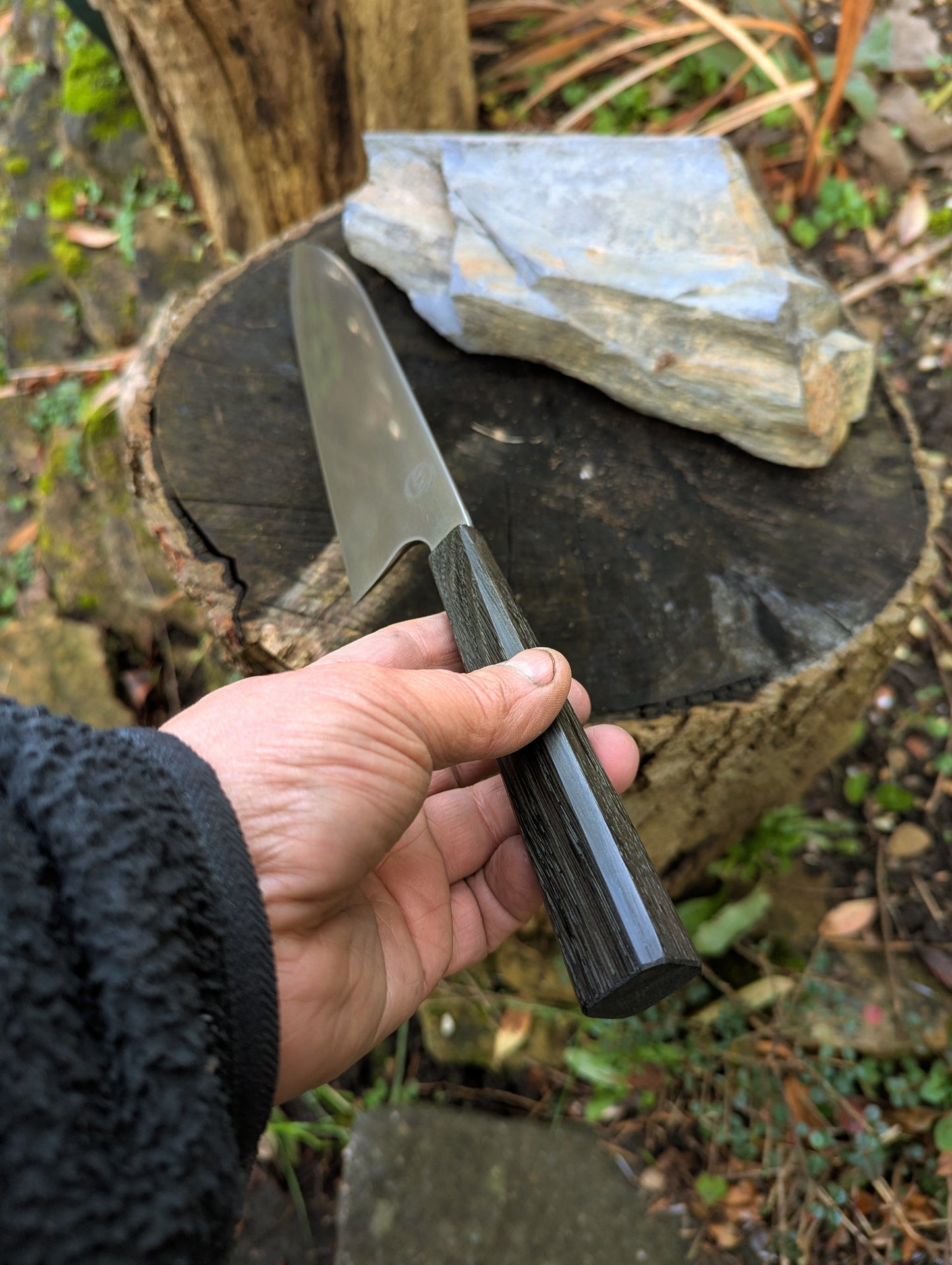 Hand made 8" ApexUltra carbon steel. 5600 years old bog oak