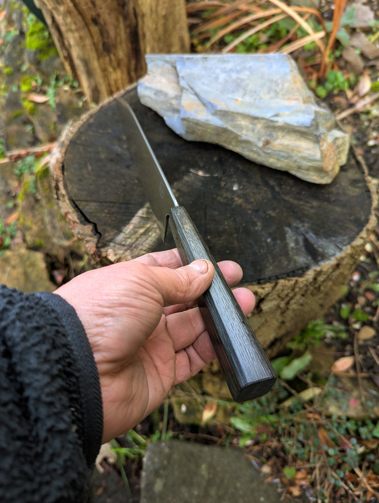 Hand made 8" ApexUltra carbon steel. 5600 years old bog oak