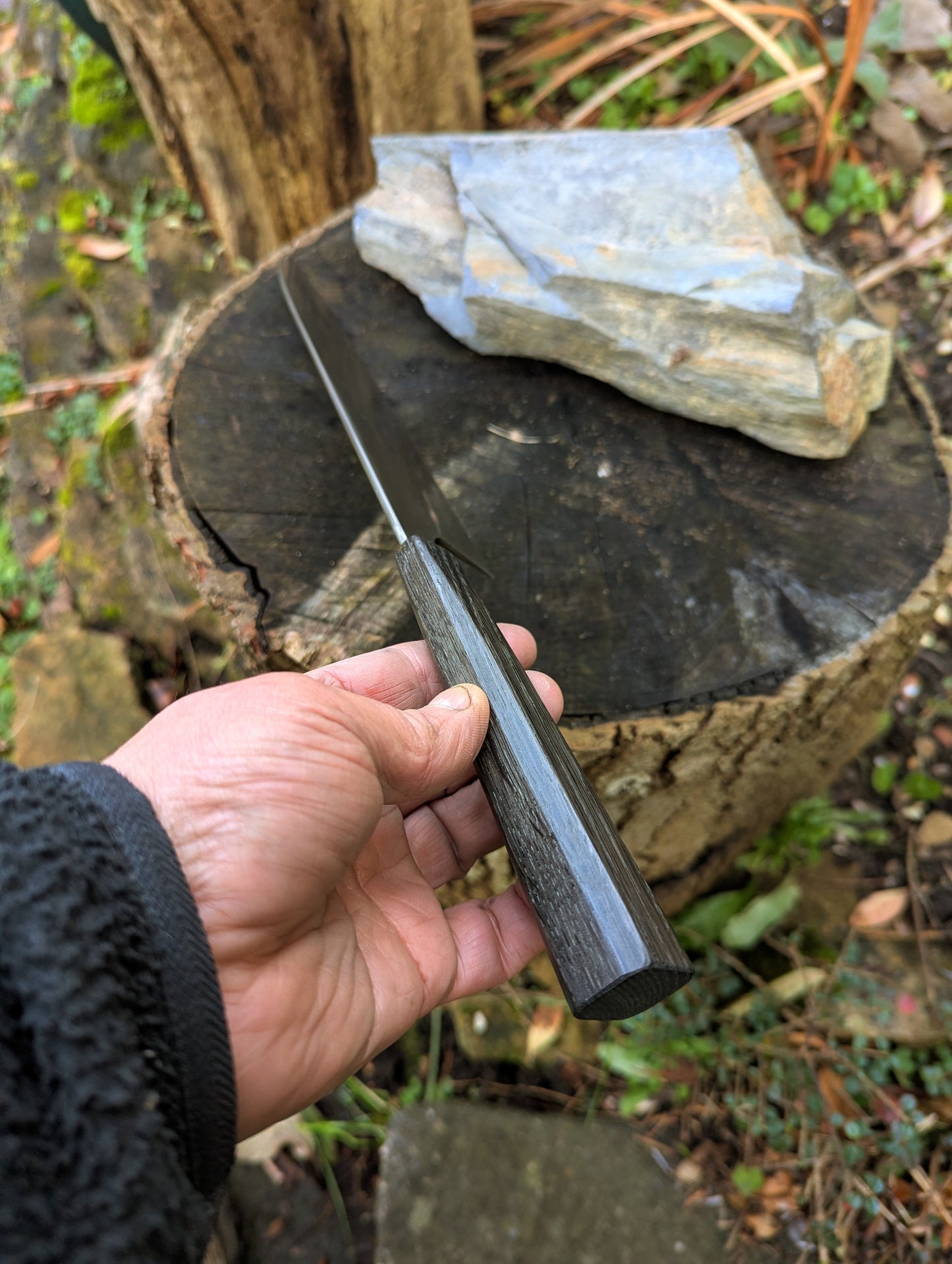 Hand made 8" ApexUltra carbon steel. 5600 years old bog oak