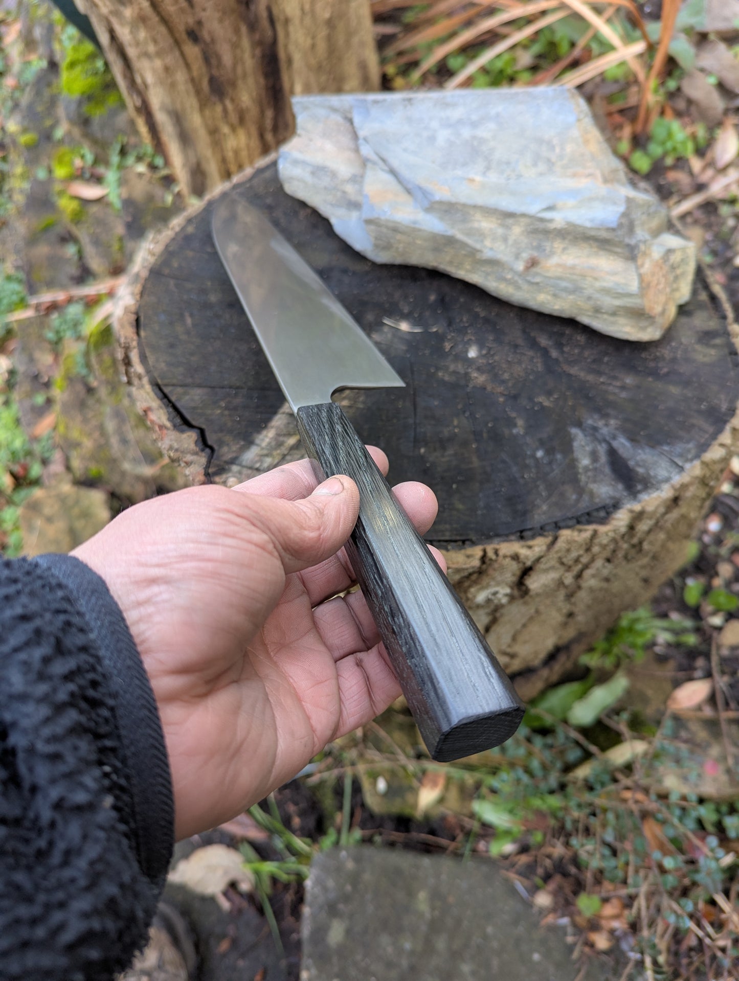 Hand made 8" ApexUltra carbon steel. 5600 years old bog oak