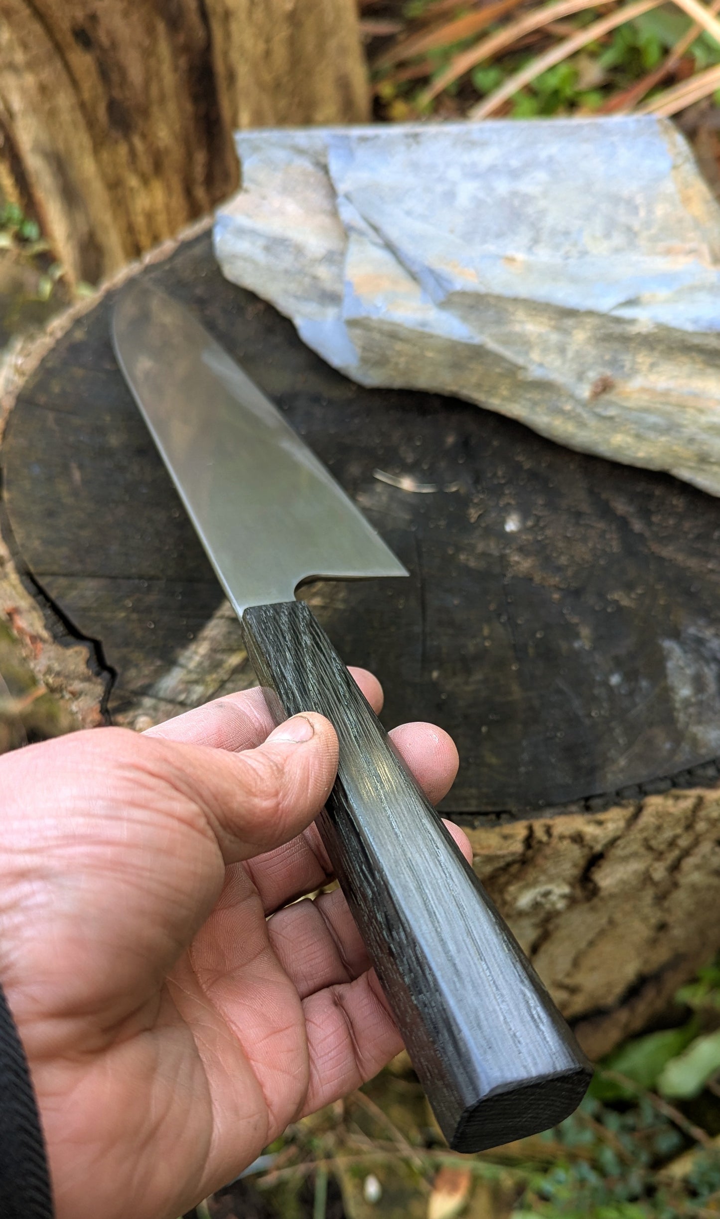 Hand made 8" ApexUltra carbon steel. 5600 years old bog oak