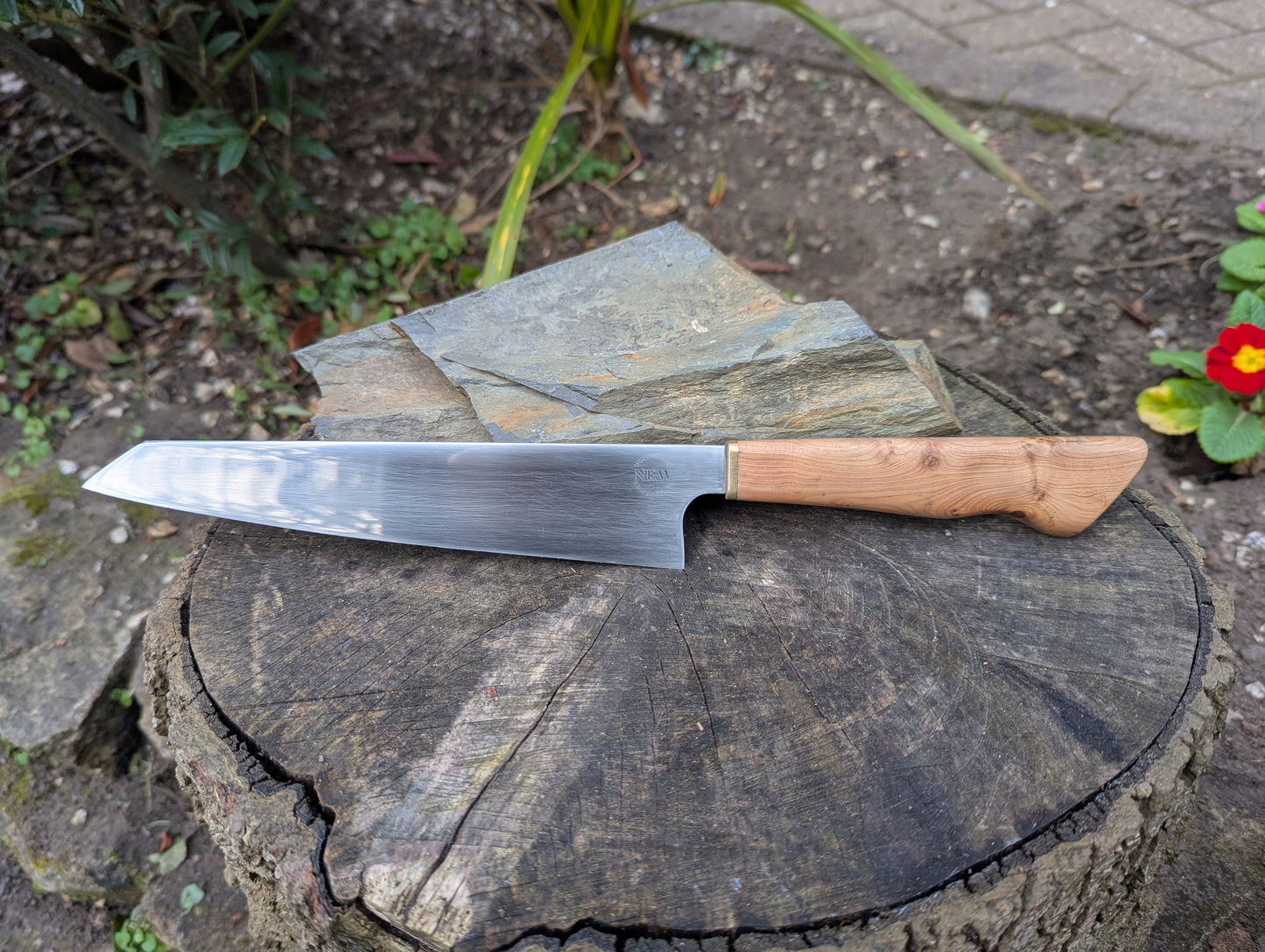 Hand made 8" Damasteel RWL34 stainless steel. Cade wood handle