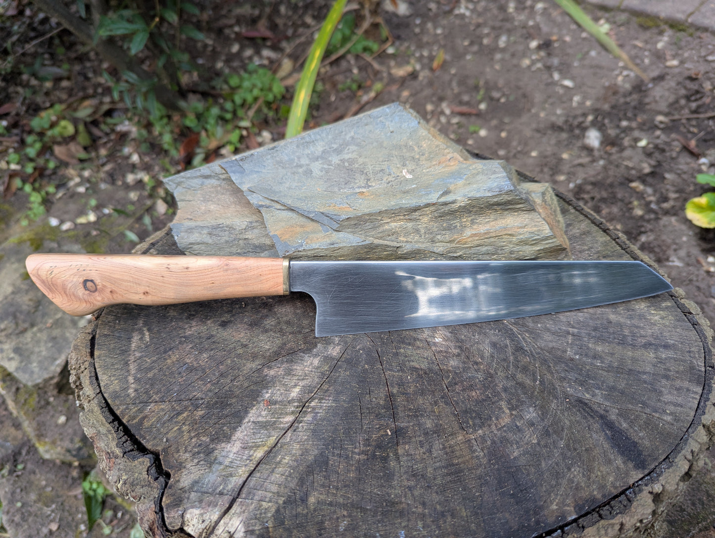 Hand made 8" Damasteel RWL34 stainless steel. Cade wood handle